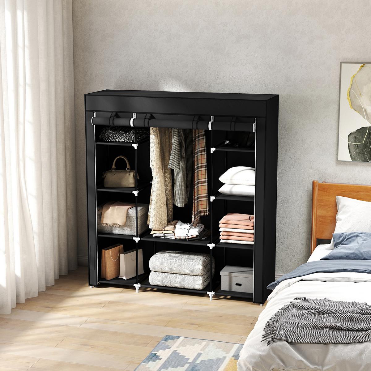 STOFFSCHRANK, Faltschrank mit Reißverschluss, Kleiderschrank, Tragbare Garderobe - Schwarz, Metall (43/162.5/150cm) - HOMCOM