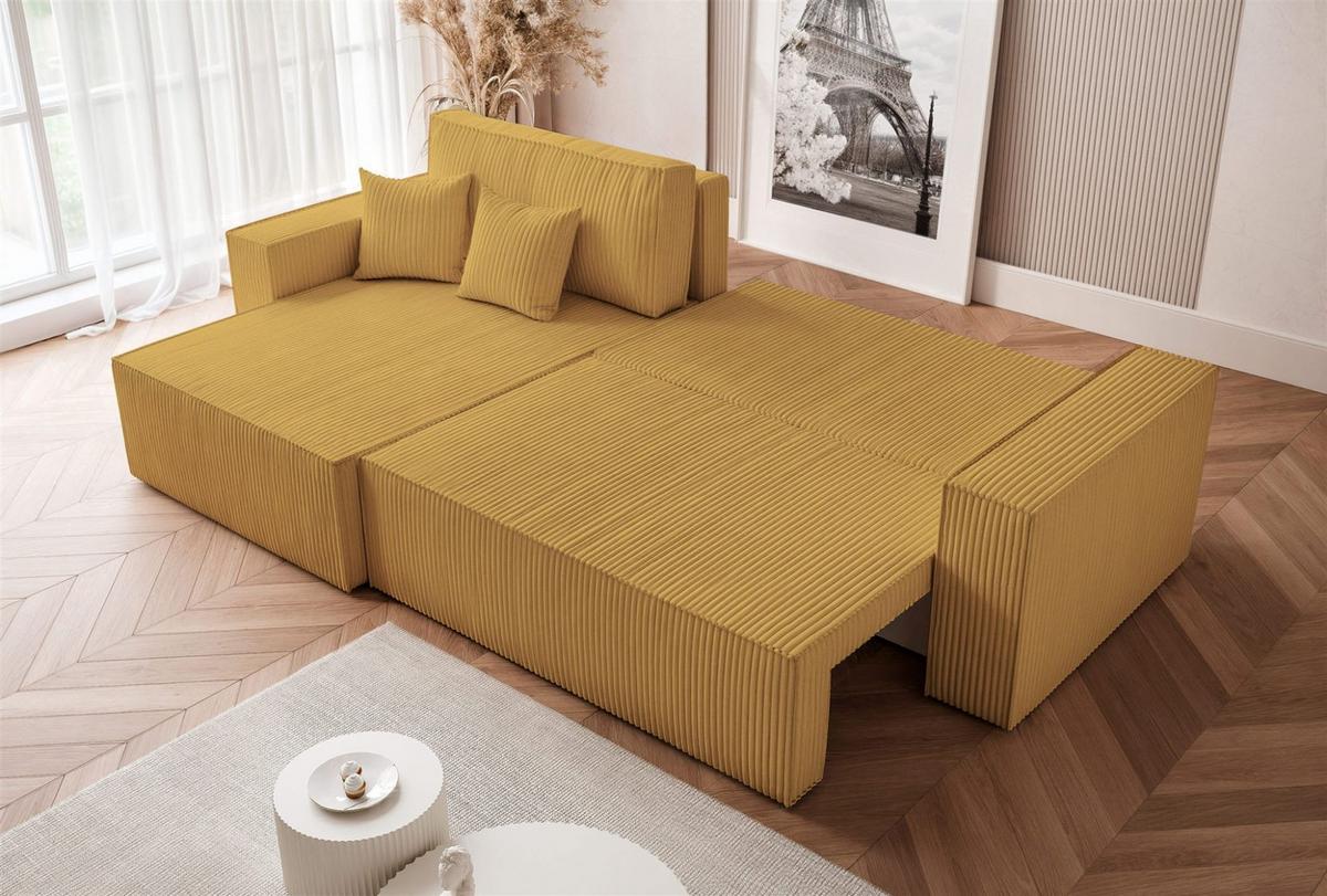 ECKSOFA Adara Max Mit Schlaffunktion - Gelb, Holzwerkstoff/Textil (276/145cm) - Fun Möbel