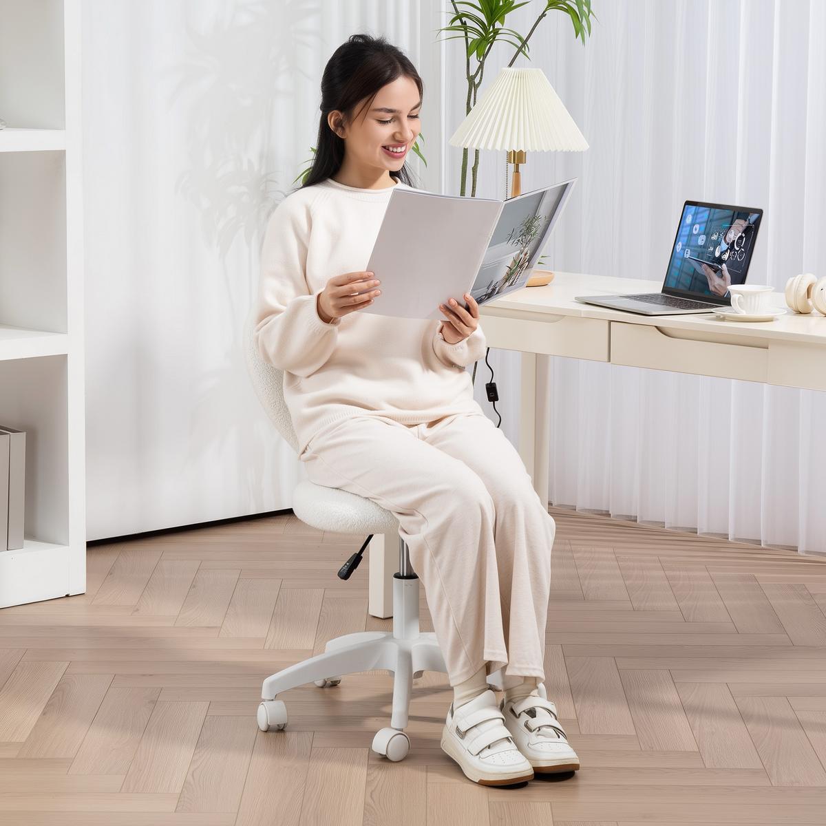SCHREIBTISCHSTUHL Bürostuhl Drehbar Homeoffice Stuhl mit Herzförmige Rückenlehne - Weiß, Kunststoff (45/88/56cm) - HOMCOM
