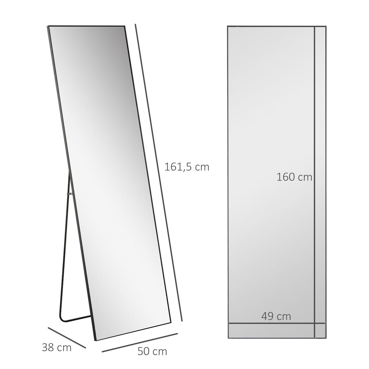 GANZKÖRPERSPIEGEL Aluminiumlegierung Glas Schwarz - Schwarz, Metall (2/161.5/50cm) - HOMCOM