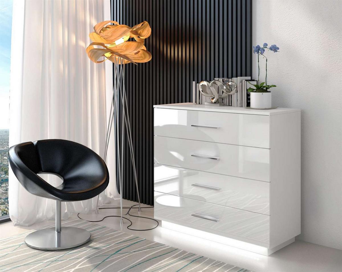 SIDEBOARD LINA mit Griffen Chrom LED - Weiß, Holzwerkstoff (95/84.5/40.6cm) - Lookway