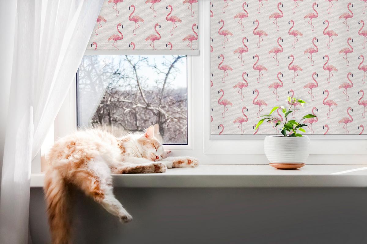 INNENROLLO - Fensterrollo - Rollo - 150x180 cm - Flamingos - Pink, Kunststoff (150/180/0.5cm) - TULUP