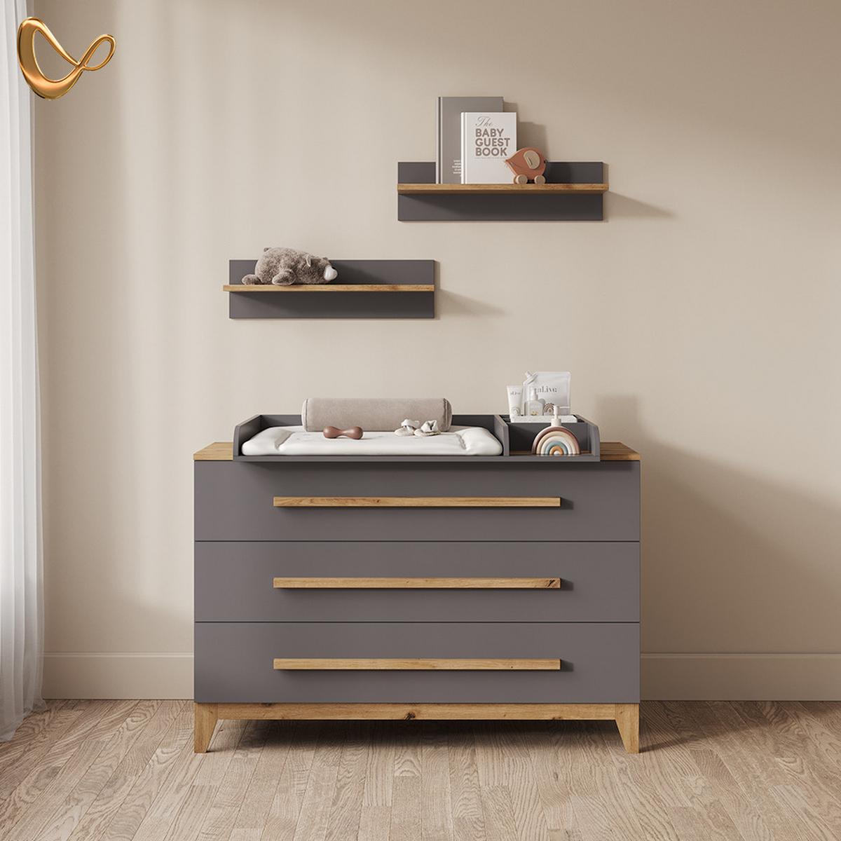 WICKELKOMMODE Mailo Grau/Artisan XL mit 3 Schubladen - Eiche Artisan/Grau, Holzwerkstoff (133/98/70cm) - Livinity®