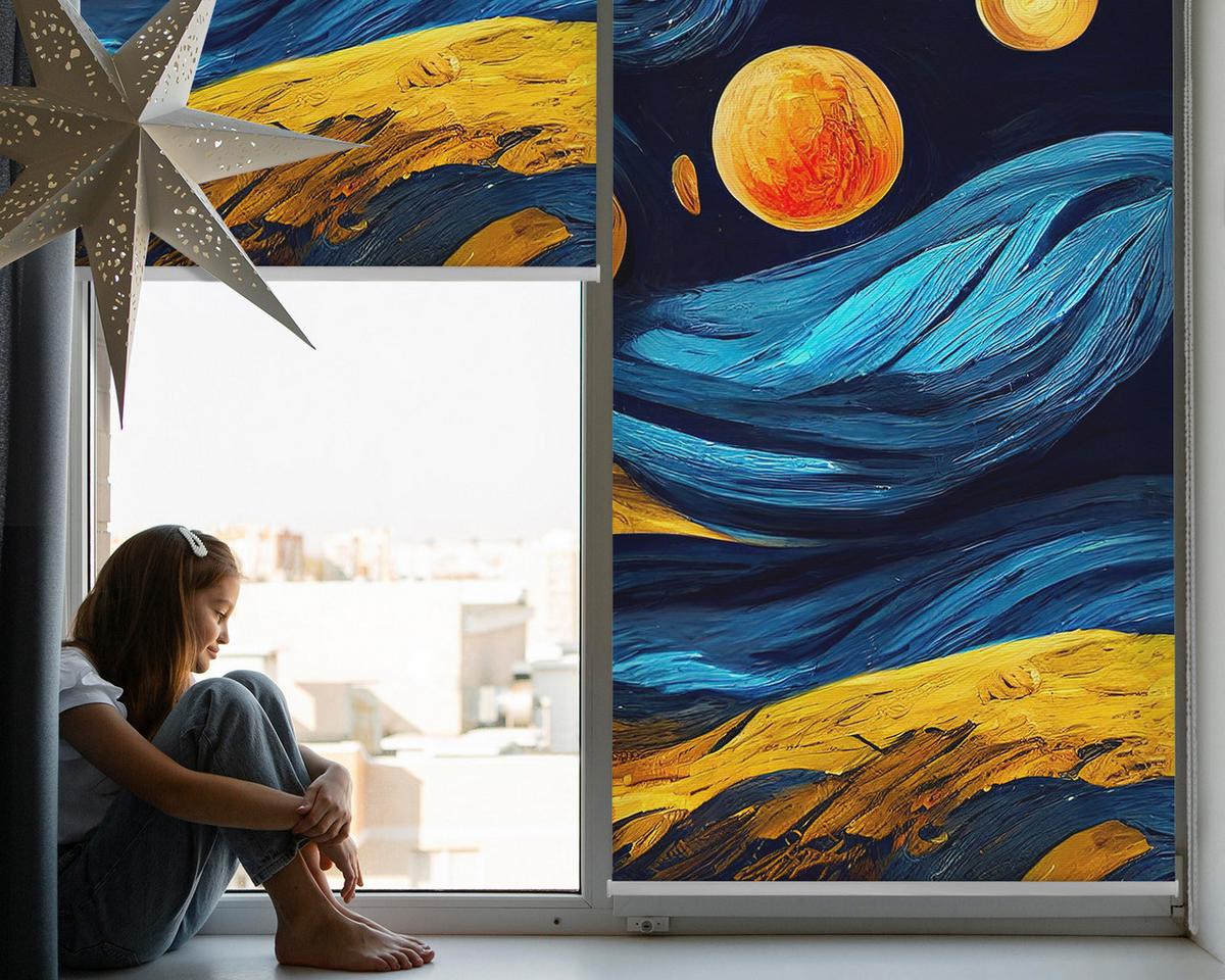 INNENROLLO - Fensterrollo - Rollo - 80x180 cm - Planeten - Dunkelblau, Kunststoff (80/180/0.5cm) - TULUP