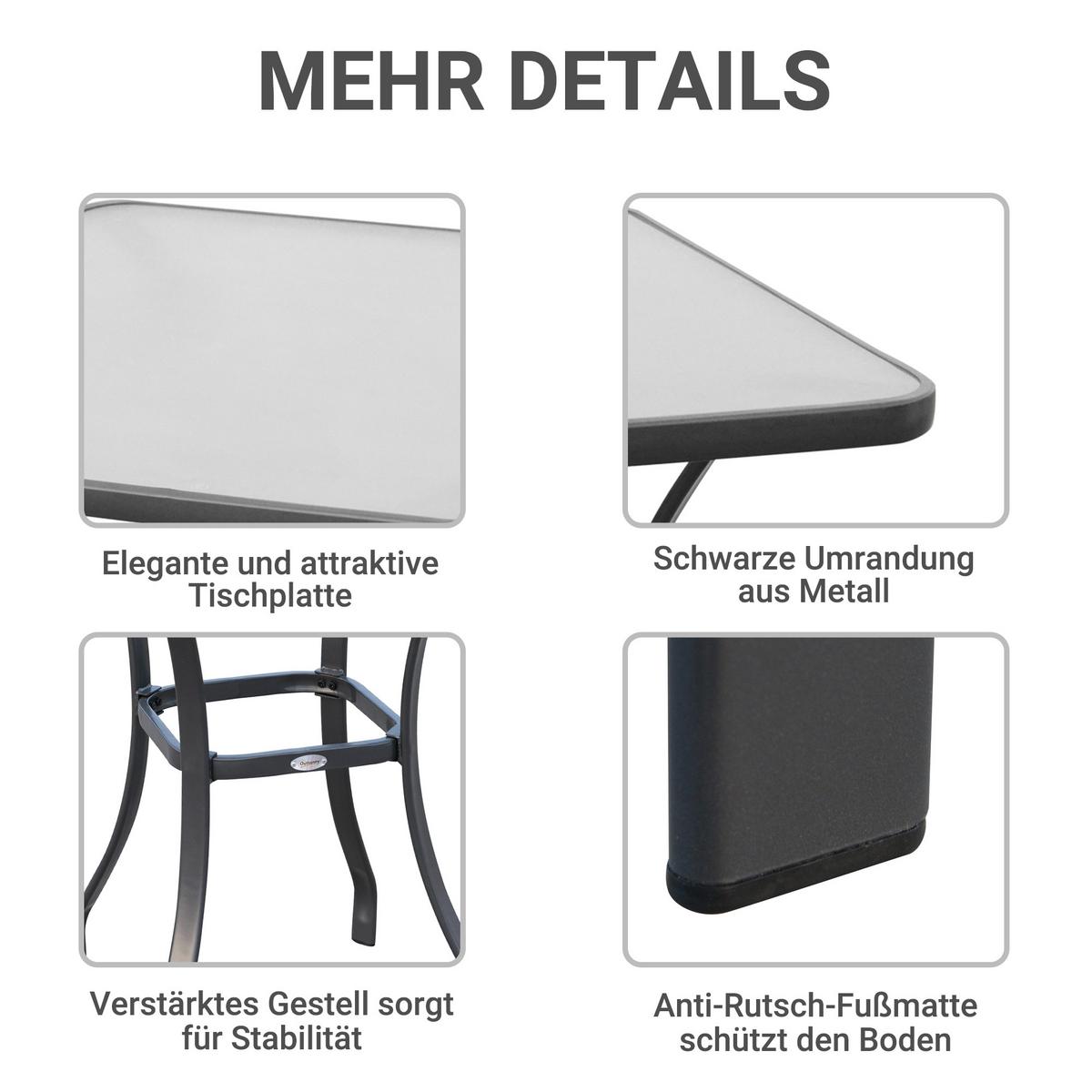 GARTENTISCH, Metall, Hartglas, Schwarz - Schwarz, Metall (68.5/68.5/84cm) - Outsunny