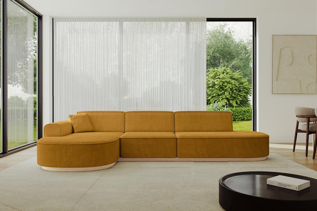 ECKSOFA Ottomane Links MARI-L2-v1 - 328x171x83 cm Senfgelb Cord - Gelb, Holzwerkstoff/Textil (328/171cm) - ALTDECOR