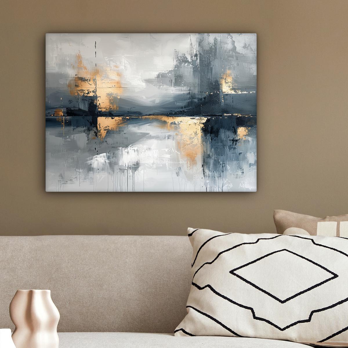 LEINWANDBILD Kunst - Grau - Gold - Abstrakt Wandbild 40x30 cm - Dunkelgrau, Textil (40/30cm) - MuchoWow