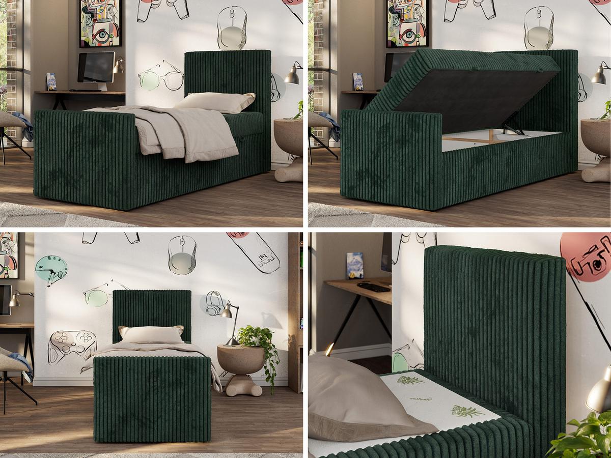 JUGENDBETT TILIO DUO 90/200 - Dunkelgrün Cord - H4 - Rechts Seite - Dunkelgrün, Textil (200/90cm) - MKS