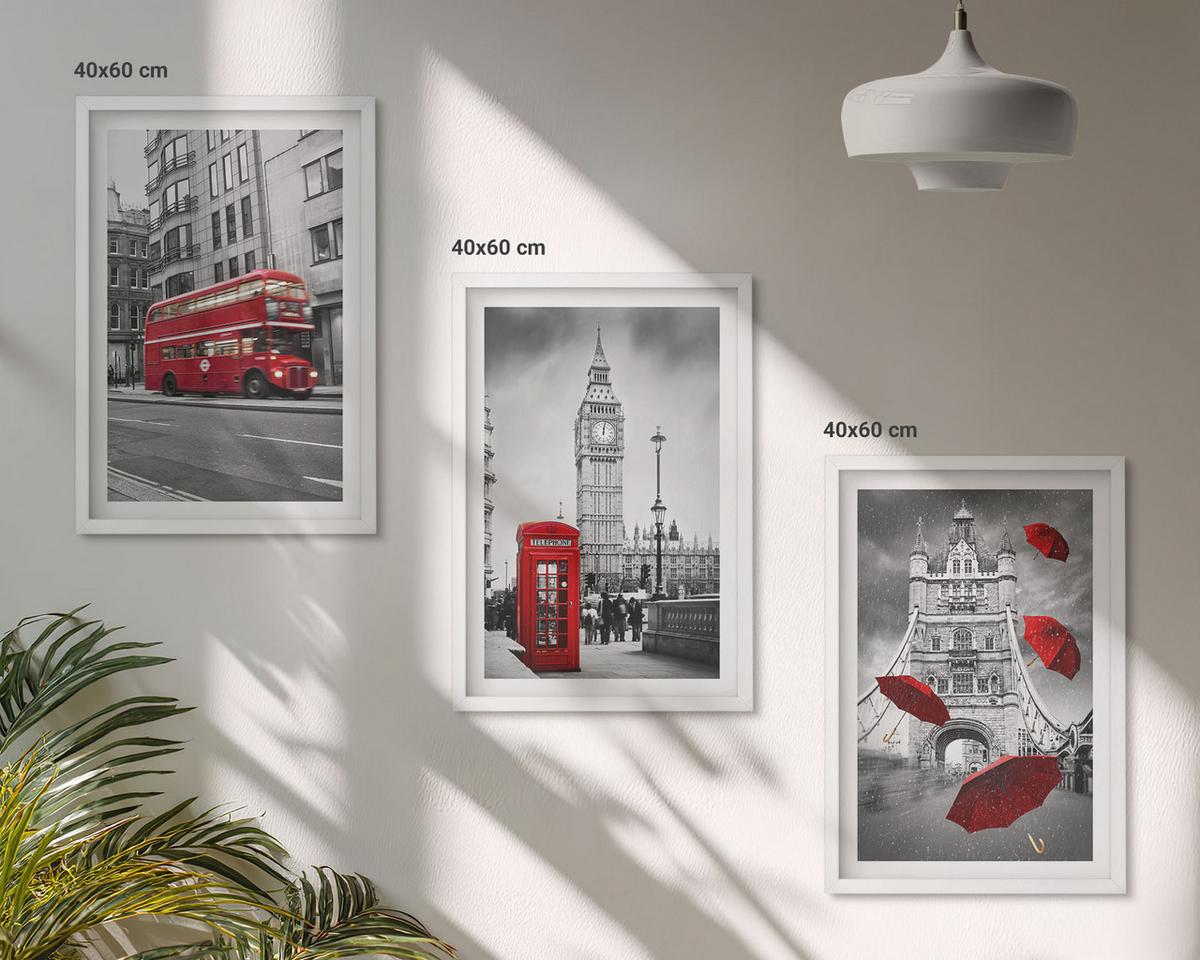 BILDER SET 3er Set - 40x60 cm Weißer Rahmen - Red Accents London - Weiß, Kunststoff (40/60cm) - TULUP