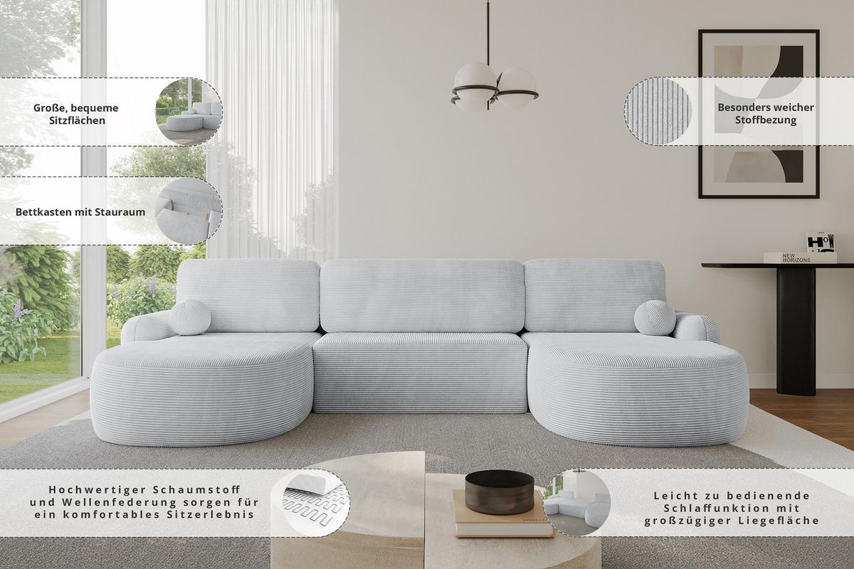WOHNLANDSCHAFT mit Schlaffunktion und Bettkasten LIRA-U - 335x172x89 Braun - Braun, Holzwerkstoff/Textil (335/89/172cm) - ALTDECOR