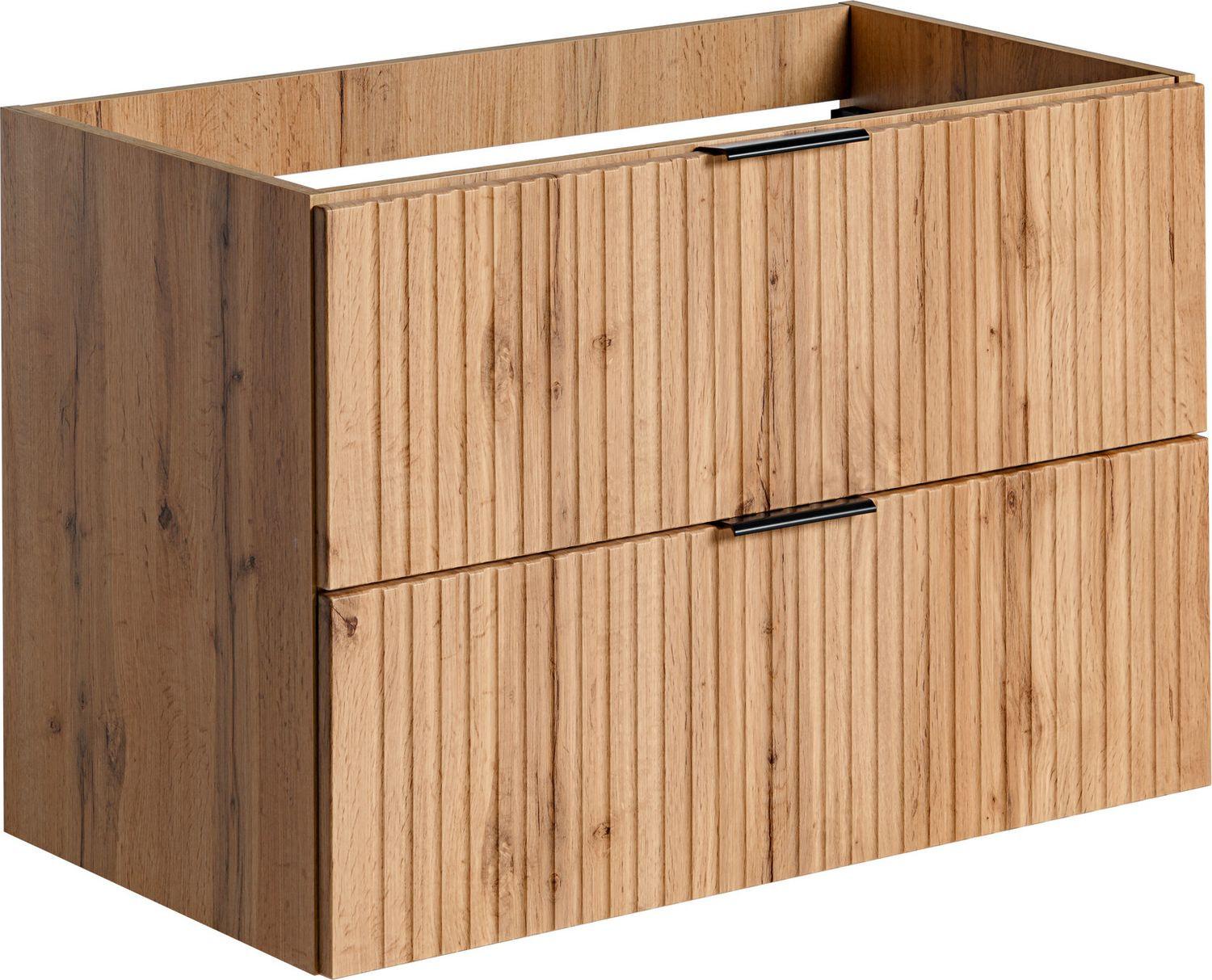WASCHBECKENUNTERSCHRANK Niva hängend mit Rillenfronten in Eiche Braun, 80/57/46 cm - Eiche Wotan/Multicolor, Holzwerkstoff/Kunststoff (80/57/46cm) - WFL GROUP