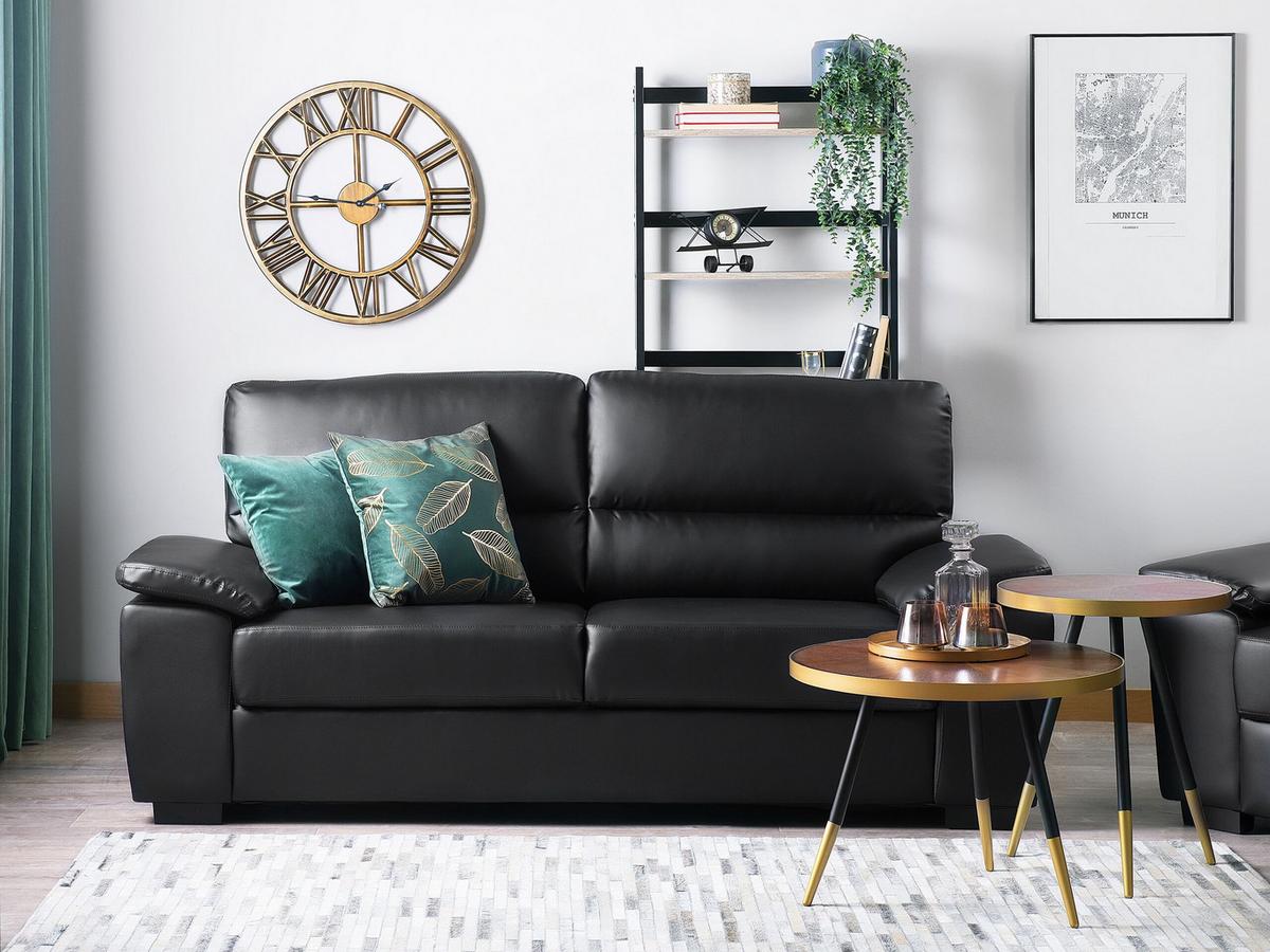 3-SITZER-SOFA Kunstleder Schwarz Vogar - Schwarz, Kunststoff/Textil (195/90/74cm) - Beliani