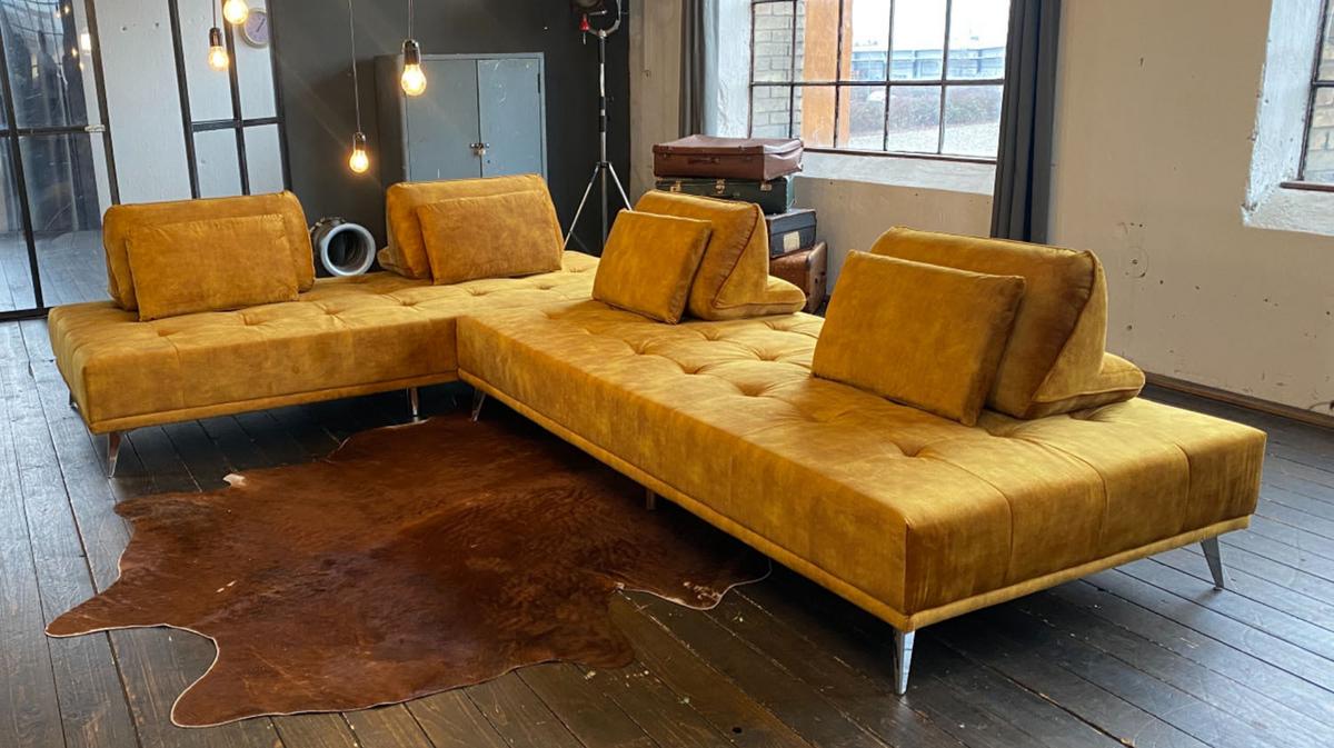MODULSOFA WIOLO Braun Velvet - Silberfarben/Braun, Textil/Metall (350/80/240cm) - KAWOLA