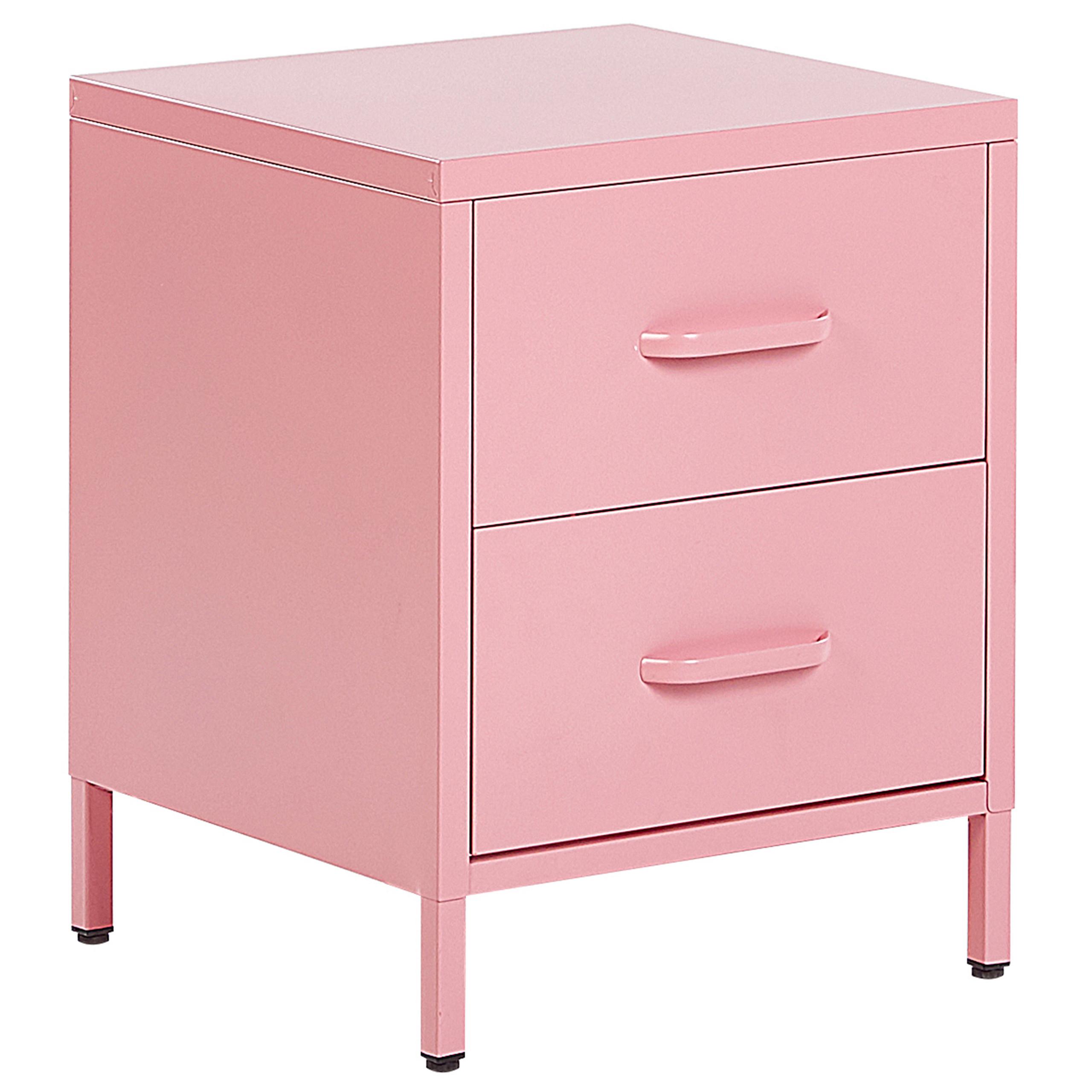 NACHTTISCH Stahl rosa matt 2 Schubladen Malavi - Pink, Metall (43/55/40cm) - Beliani