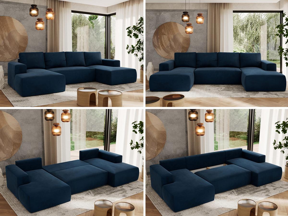 WOHNLANDSCHAFT TRENTINO U Dunkelblau Velvet - Schwarz/Dunkelblau, Kunststoff/Textil (334/91/163cm) - MKS