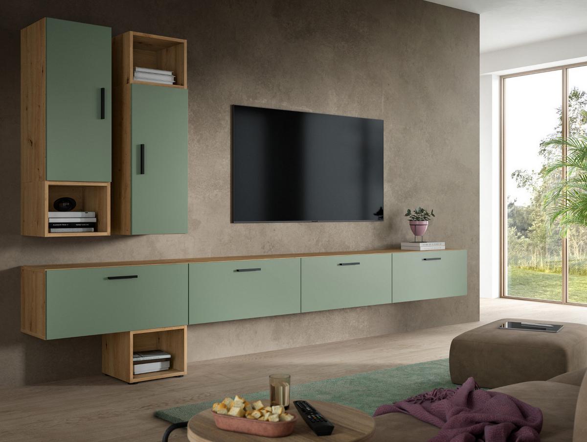TV-LOWBOARD Grün, Eiche Artisan 176 cm, TV Unterteil hängend / stehend - Schwarz/Eiche Artisan, Holzwerkstoff/Kunststoff (176/32/34cm) - Inn.Furn