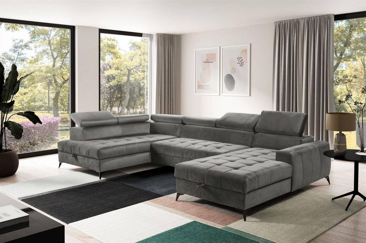 WOHNLANDSCHAFT Agnesa In Salvador - Grau, Holzwerkstoff/Textil (345/95/200cm) - Fun Möbel