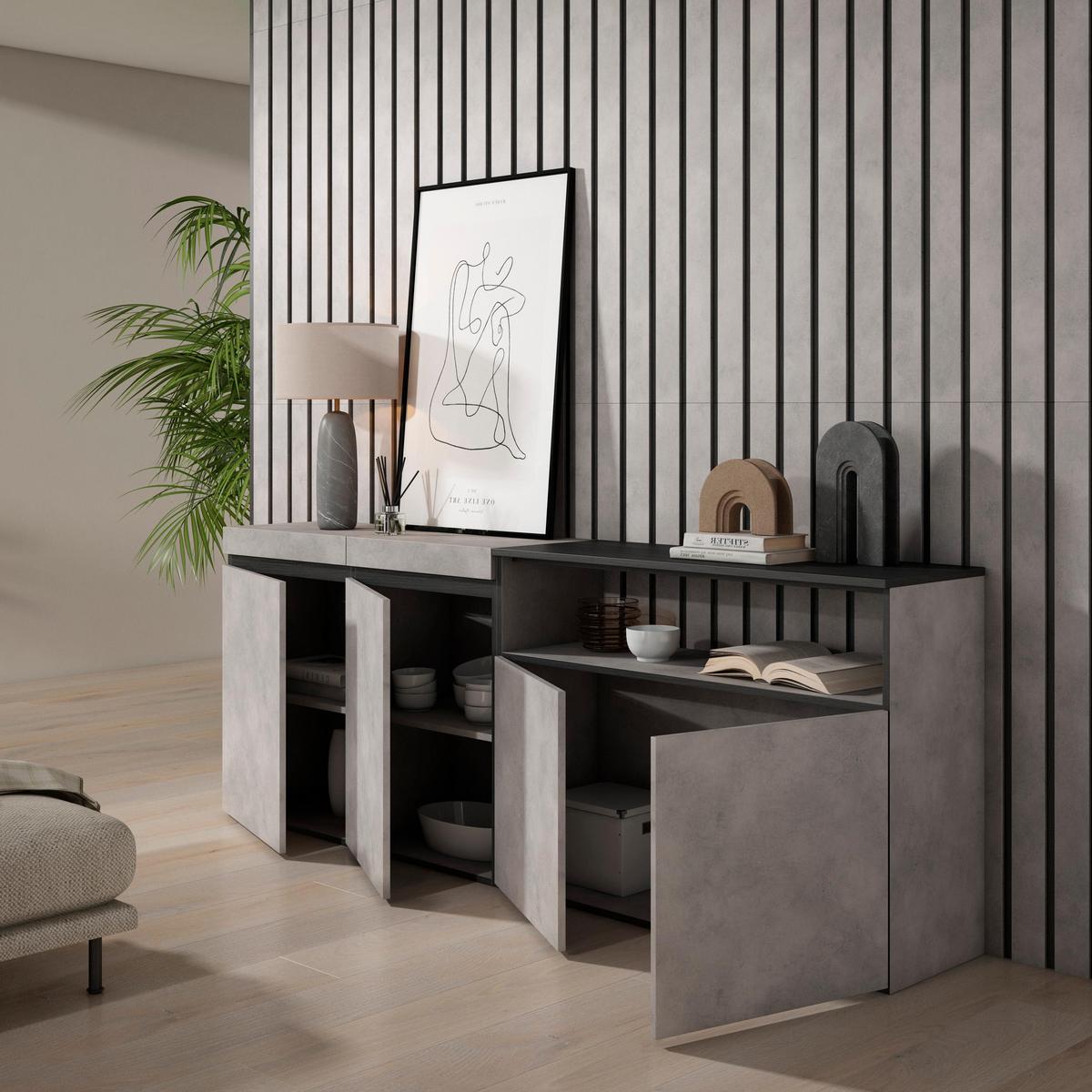SIDEBOARD zementgrau, 200/35/75cm - Grau, Holzwerkstoff (200/75/35cm) - Skraut Home