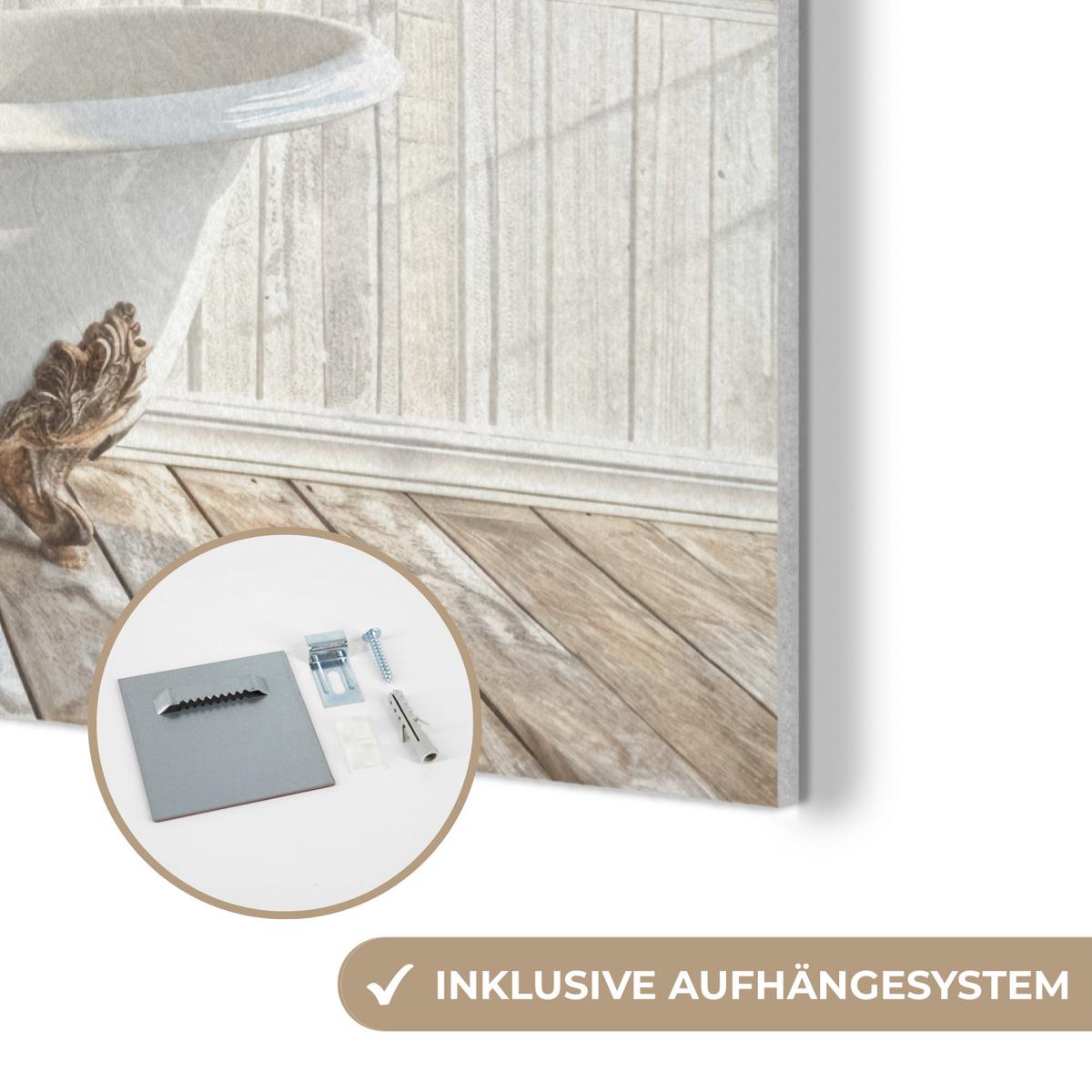 AKUSTIKBILD Esel - Tiere - Badewanne - Schaumstoff Gemälde 80x60 cm - Weiß, Kunststoff (80/60/0.9cm) - MuchoWow