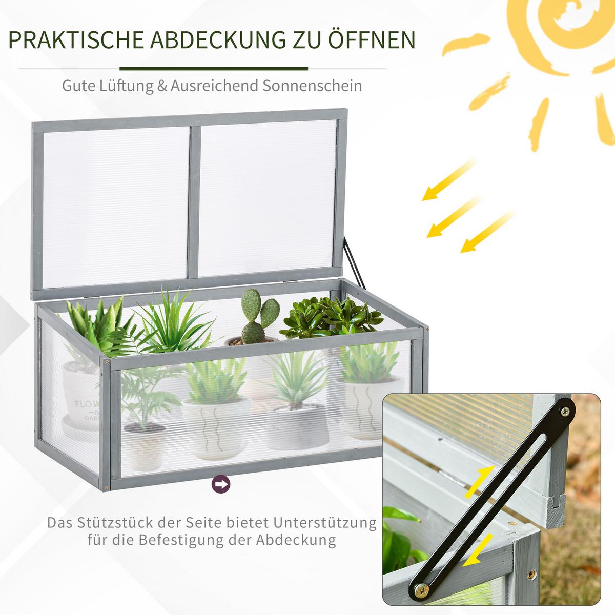 FRÜHBEET Gewächshaus mit Abdeckung, wetterfest, aus Holz und Polycarbonat, Grau - Grau, Holz (46/40/90cm) - Outsunny