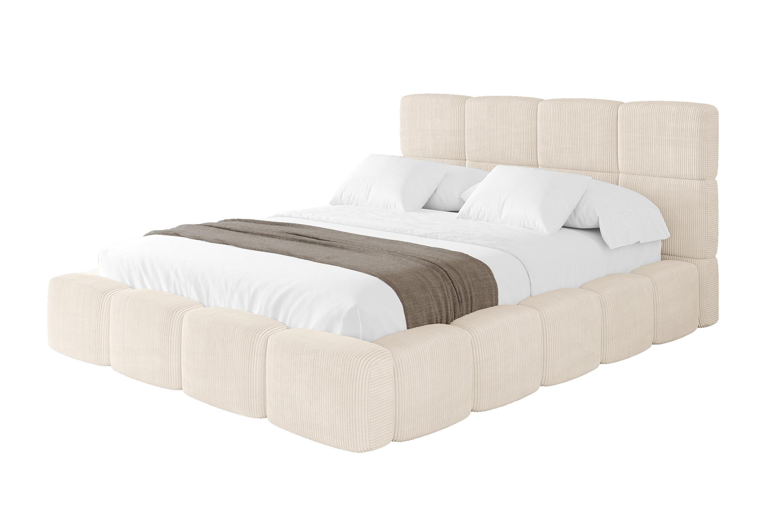 POLSTERBETT mit Bettkasten und Lattenrost, Bett mit Matratze H3/H4, Kopfteil, Boxbett, Doppelbett mit Stauraum - NATA 140x200 Beige - Schieferfarben, Holzwerkstoff/Textil (140/200cm) - ALTDECOR
