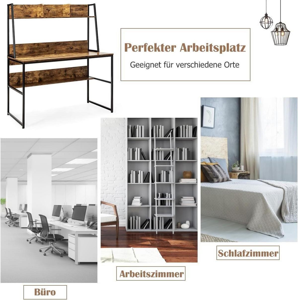SCHREIBTISCH 140cm Kaffee - Braun, Holz (57/120/140cm) - COSTWAY