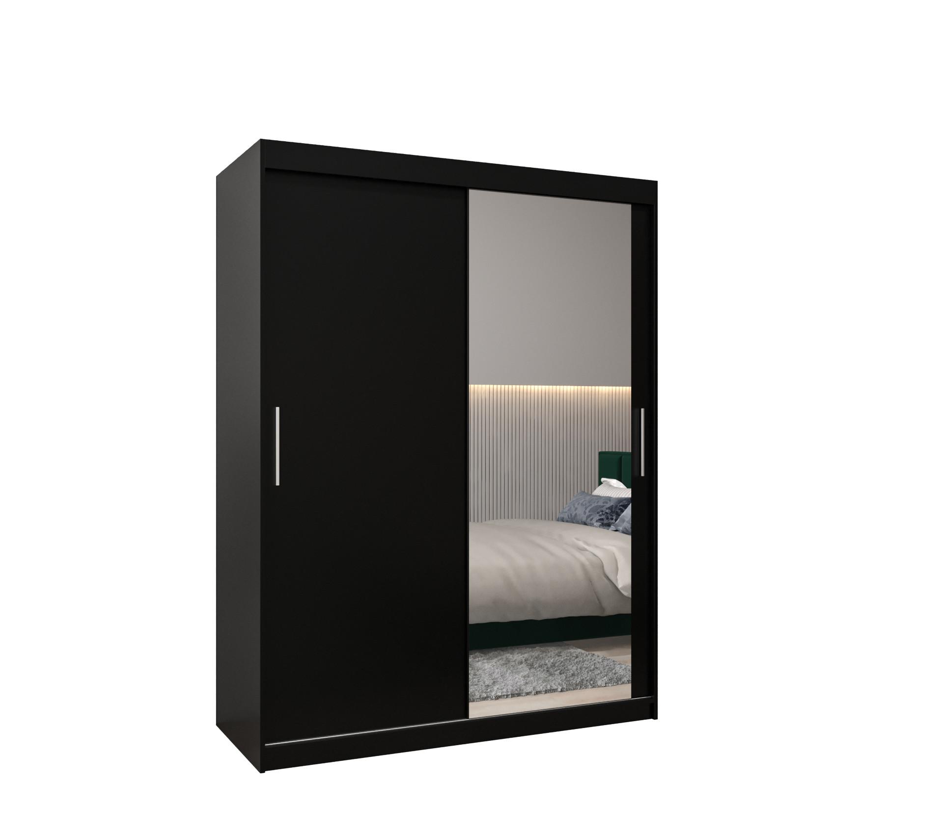 SCHWEBETÜRENSCHRANK 200/150/62 2-türig - Silberfarben/Schwarz, Holz/Kunststoff (150/200/62cm) - MÖBEL KRYSPOL