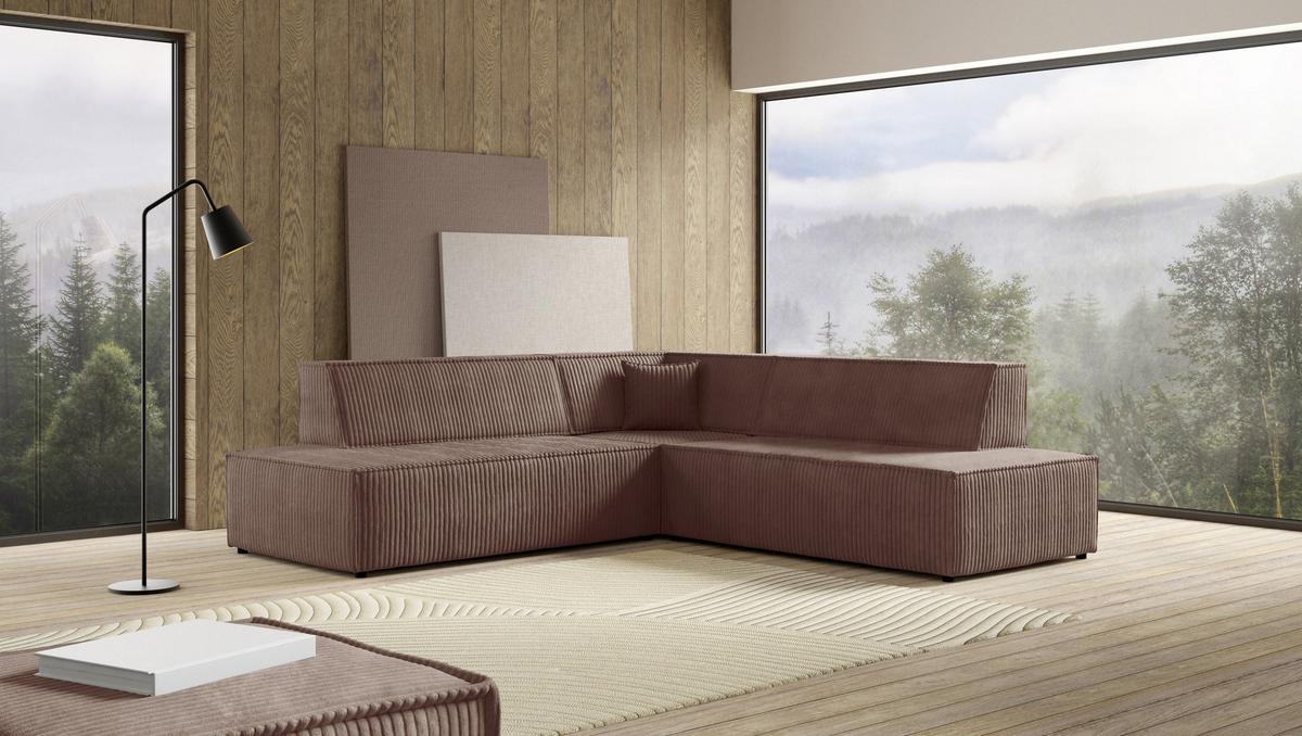 ECKSOFA TESSO II R-S Braun Kordstoff mit Schlaffunktion - Braun, Holz (254/254cm) - MASSENO