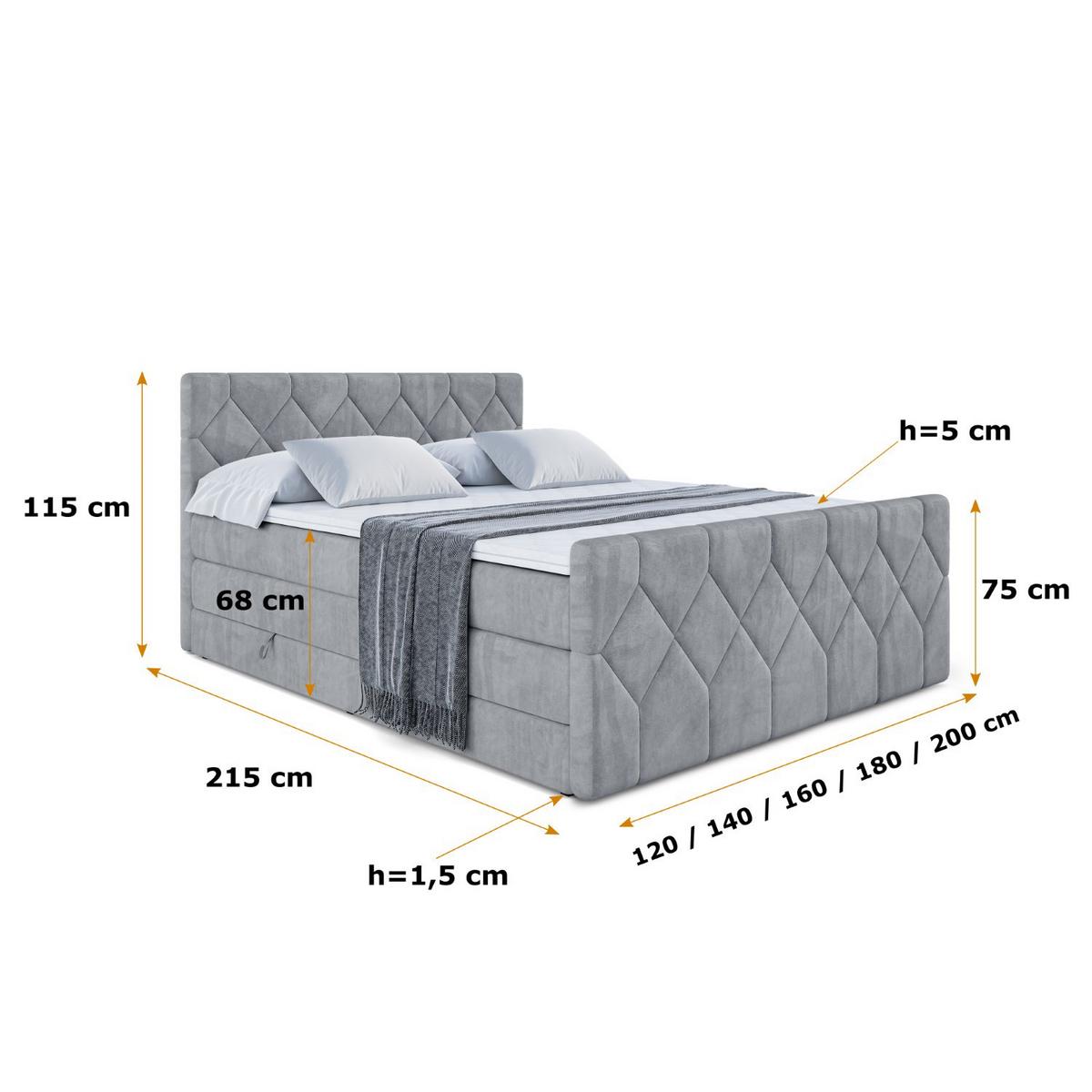 BOXSPRINGBETT CATOR-Z KING - 140x200 - H3/H4 - Grau - Grau, Holzwerkstoff (140/200cm) - ALTDECOR