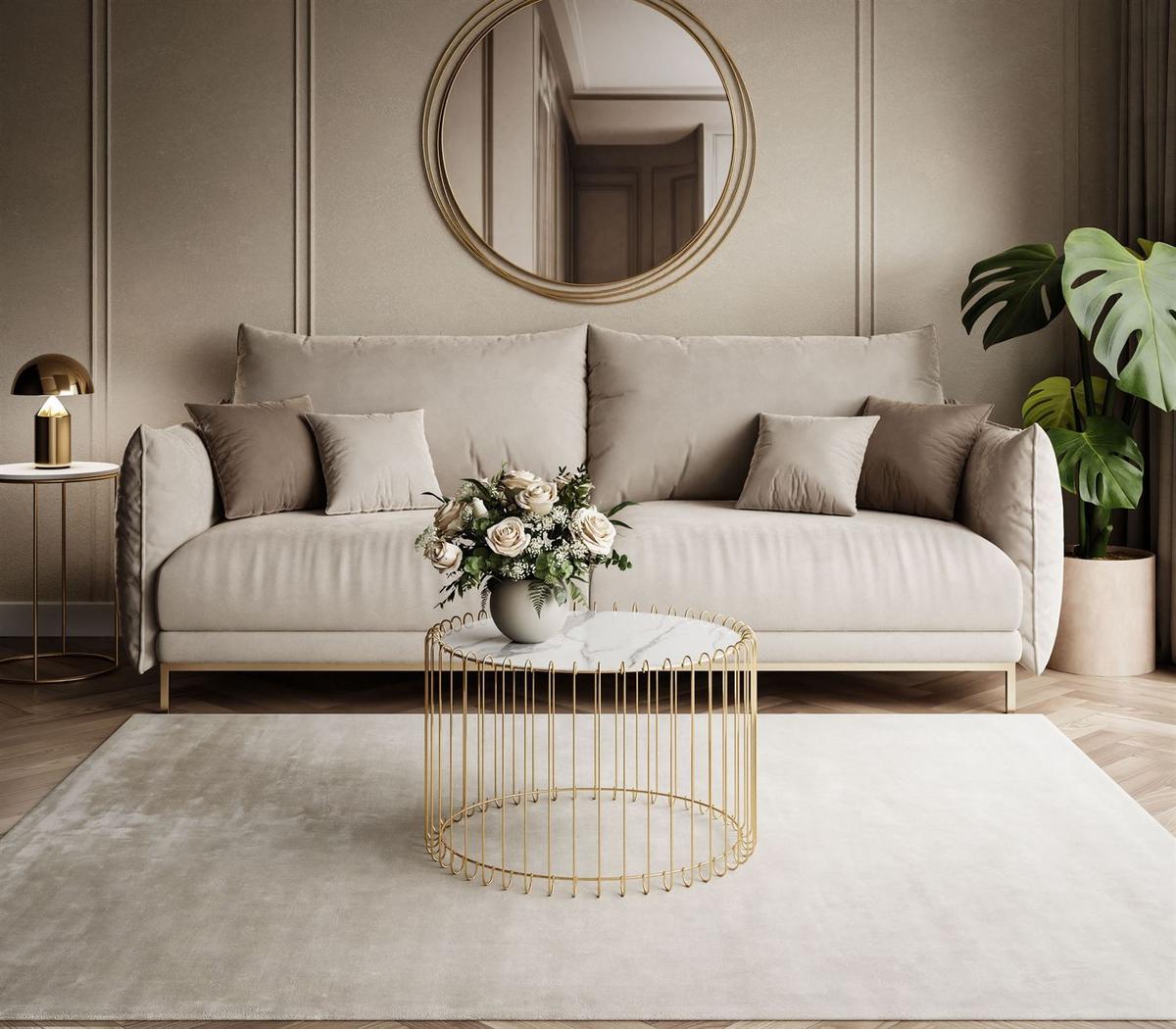 COUCHTISCH MARBELLE mit Marmorplatte, weißer Marmor/Gold - Weiß, Metall (60/60/39cm) - Lookway