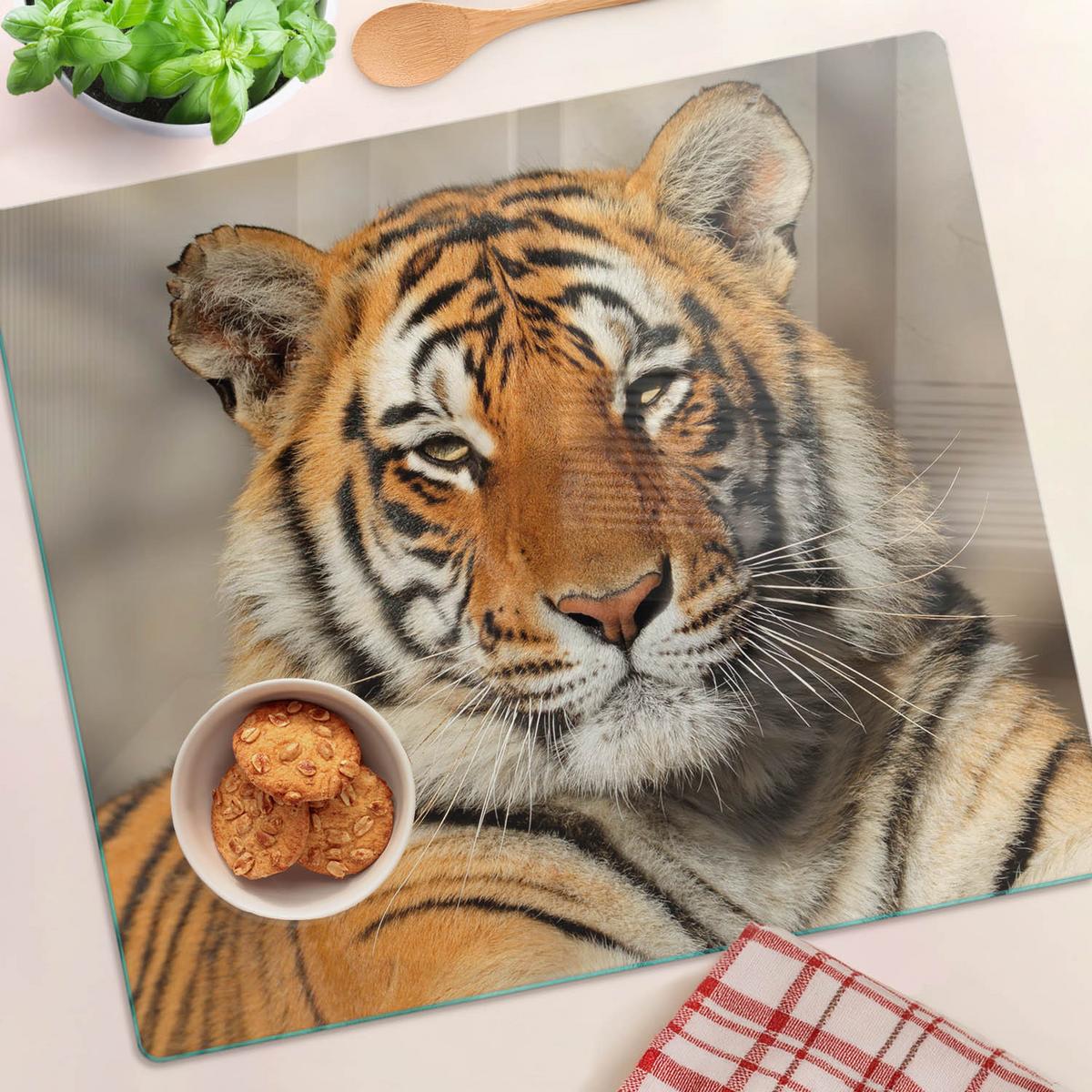 GLASPLATTE 60x52 cm Bengalischer Tiger - Braun, Glas (60/0.4/52cm) - TULUP