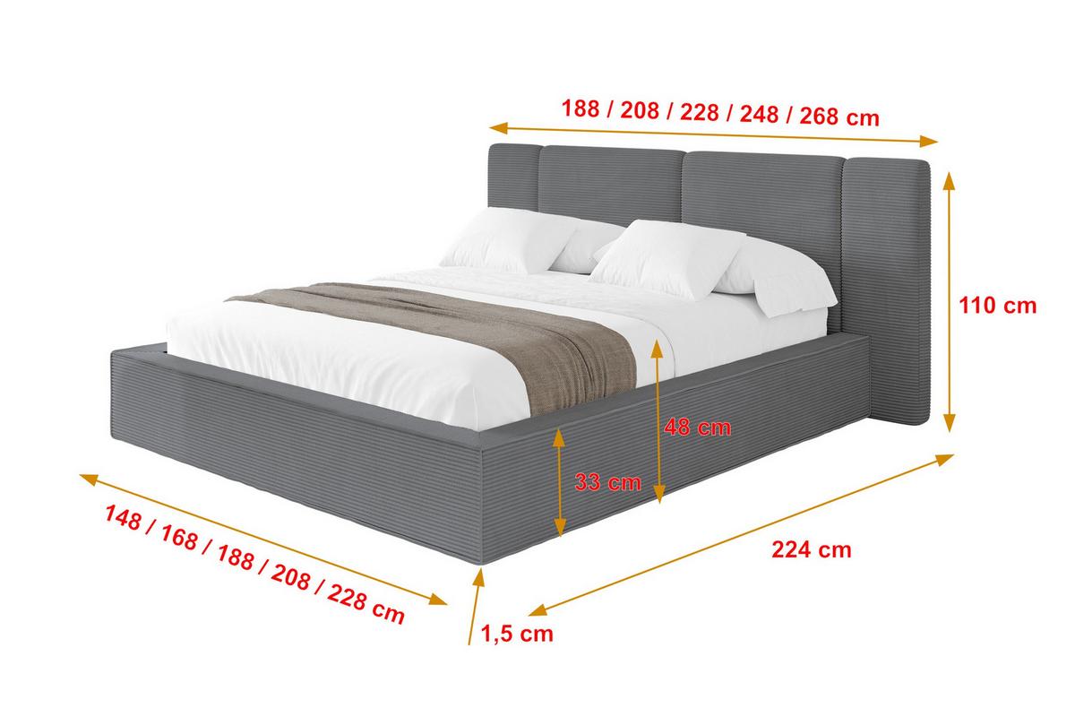 POLSTERBETT mit Bettkasten und Lattenrost, Bett mit Matratze H3/H4 - RIVO 140x200 Dunkelgrau - Graphitfarben, Holzwerkstoff/Textil (140/200cm) - ALTDECOR