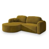 ECKSOFA AMILIA M L-S Gelb Velours-Stoff mit Schlaffunktion - Gelb, Holz (263/174cm) - MASSENO