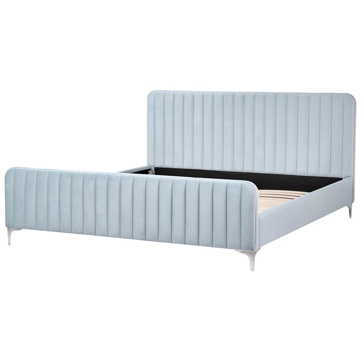 BETT mit Lattenrost 180/200 cm Samtstoff Hellblau Lunan - Hellblau, Textil (180/200cm) - Beliani
