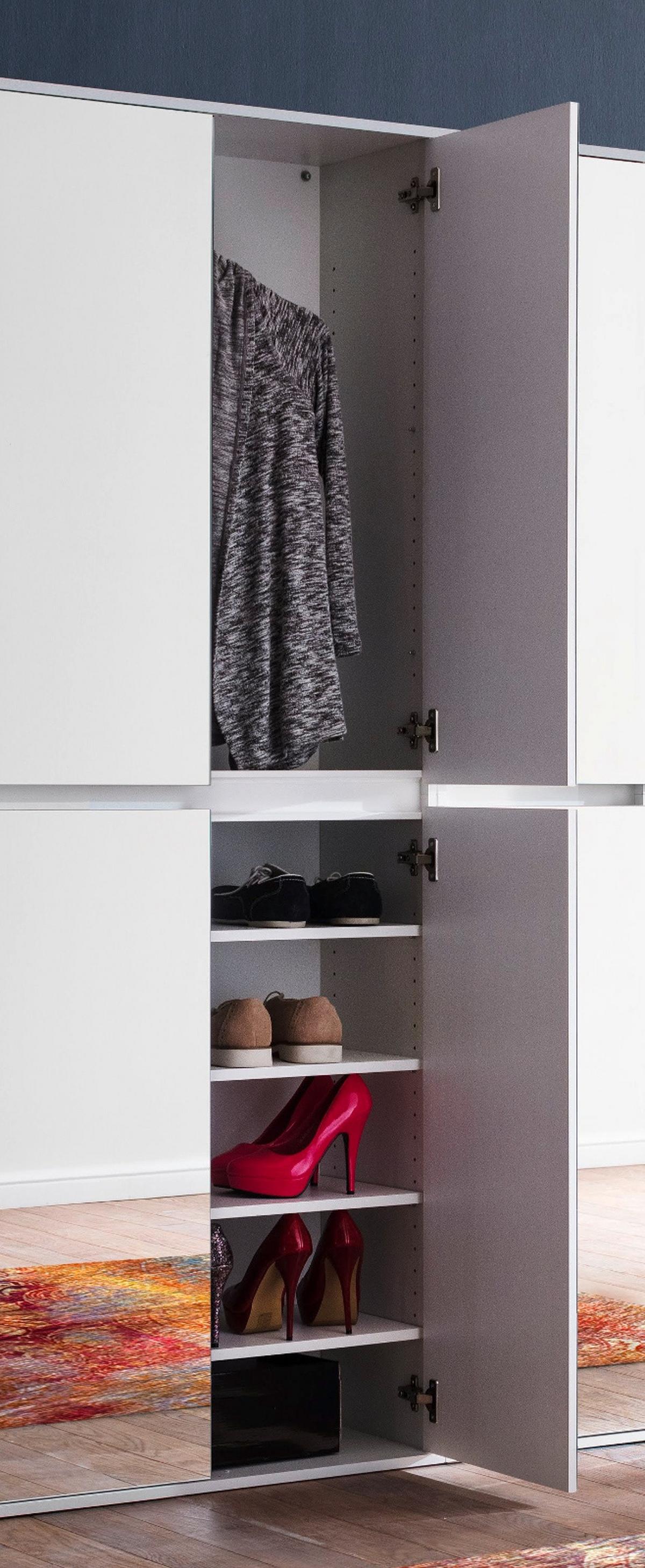 GARDEROBENSCHRANK weiß 148 x 191 cm, Schuhschrank mit Spiegeltüren - Weiß, Glas/Holzwerkstoff (148/191/34cm) - Top.Furn