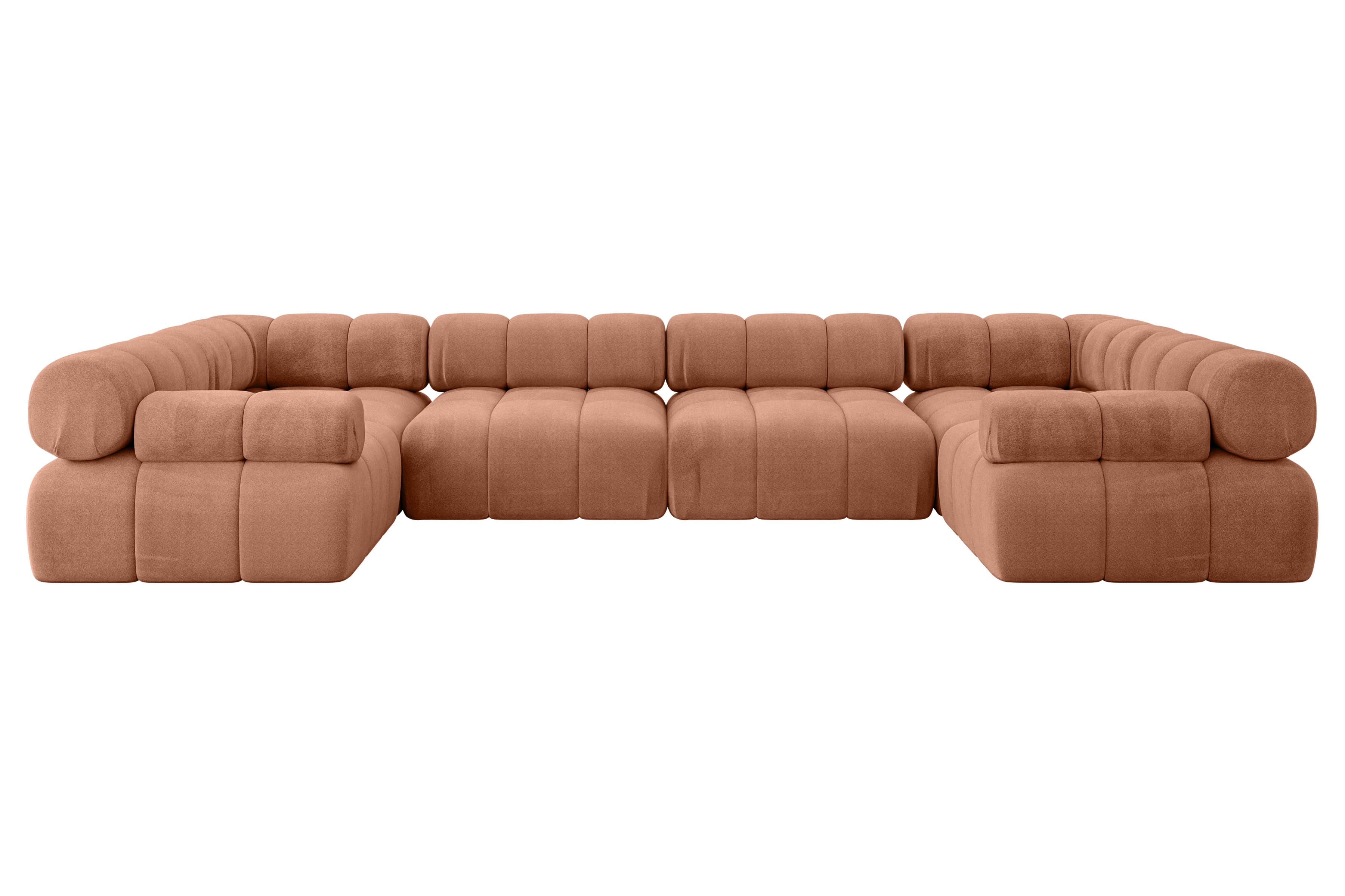 WOHNLANDSCHAFT modulares Sofa Birno-U2 - 380x190x70 cm Apricot Velours - Koralle, Holzwerkstoff/Textil (380/70/190cm) - ALTDECOR
