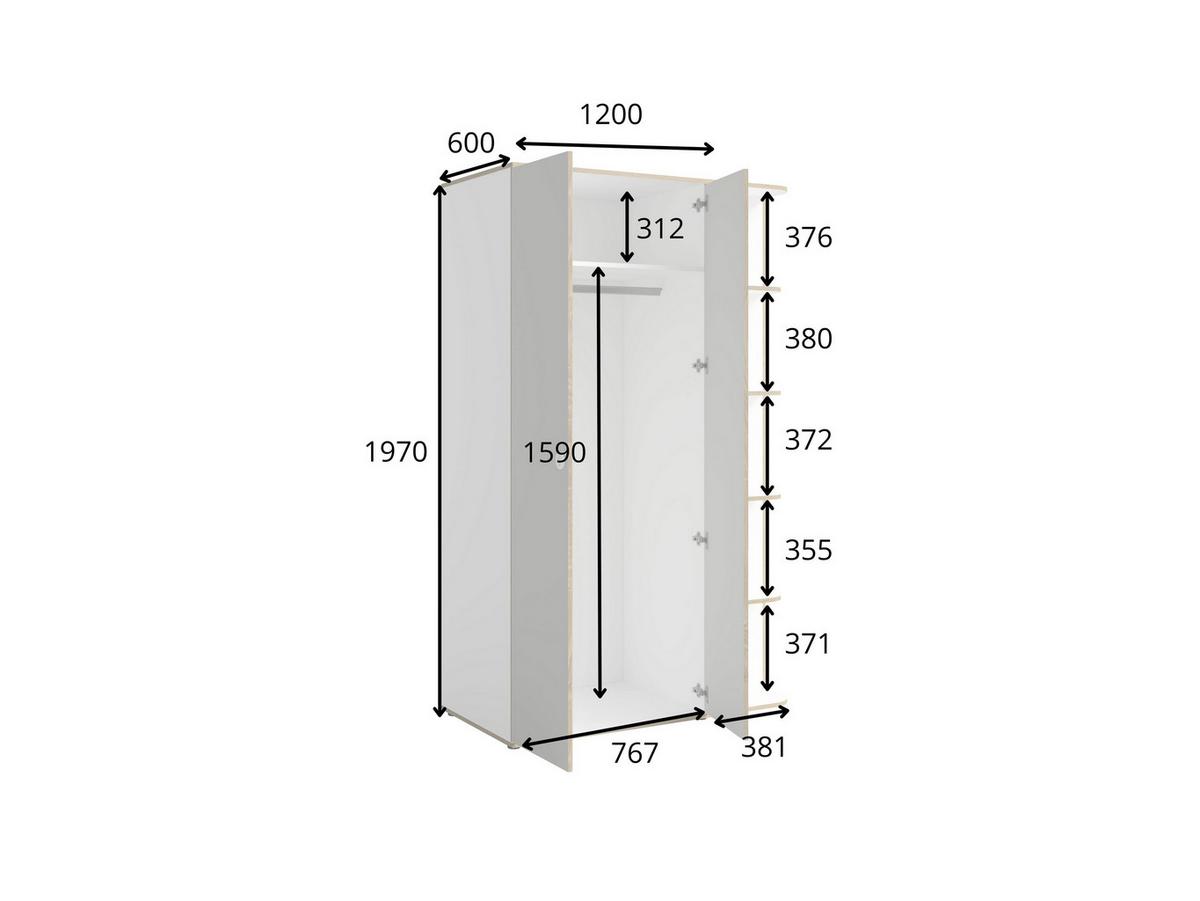 DREHTÜRENSCHRANK AMARIS 120/196,5/60cm 3-türig Weiß - Weiß/Grau, Holzwerkstoff (120/196.5/60cm) - MASSENO