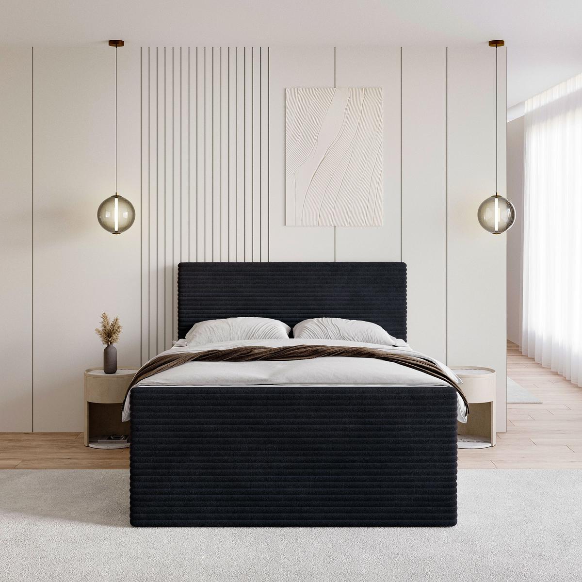 BOXBETT NOLEN 160x200 cm mit Matratze und Topper - Schwarz - Schwarz, Holz (160/200cm) - MASSENO