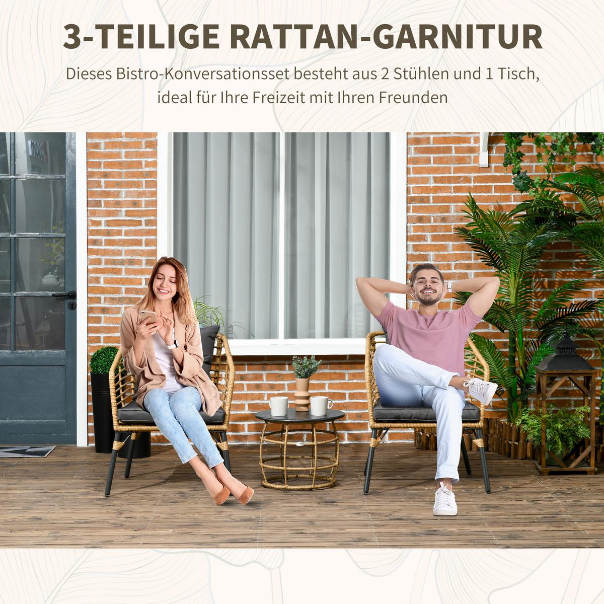 GARTENMÖBEL Set, Stahl, Sand+Dunkelgrau - Sandfarben, Metall - Outsunny