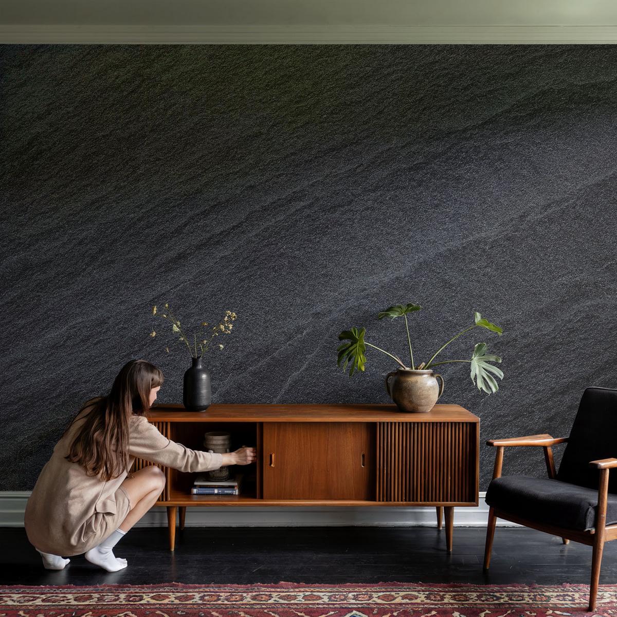 FOTOTAPETE 250x104 cm - Steine Eleganz - Schwarz, Textil (250/104cm) - Wallfluent
