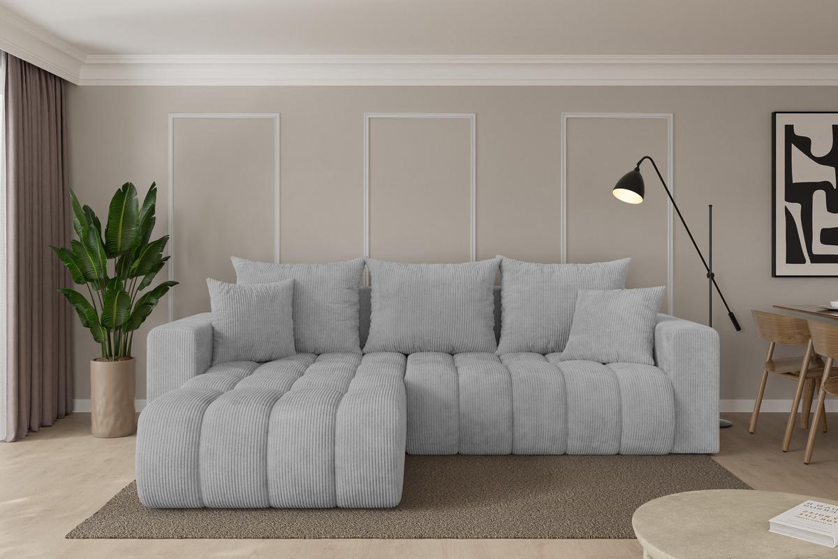 ECKSOFA mit Schlaffunktion Ottomane Links MILA-L-v1 277x195x86 Grau Cord - Schwarz/Grau, Holzwerkstoff/Kunststoff (277/194cm) - ALTDECOR