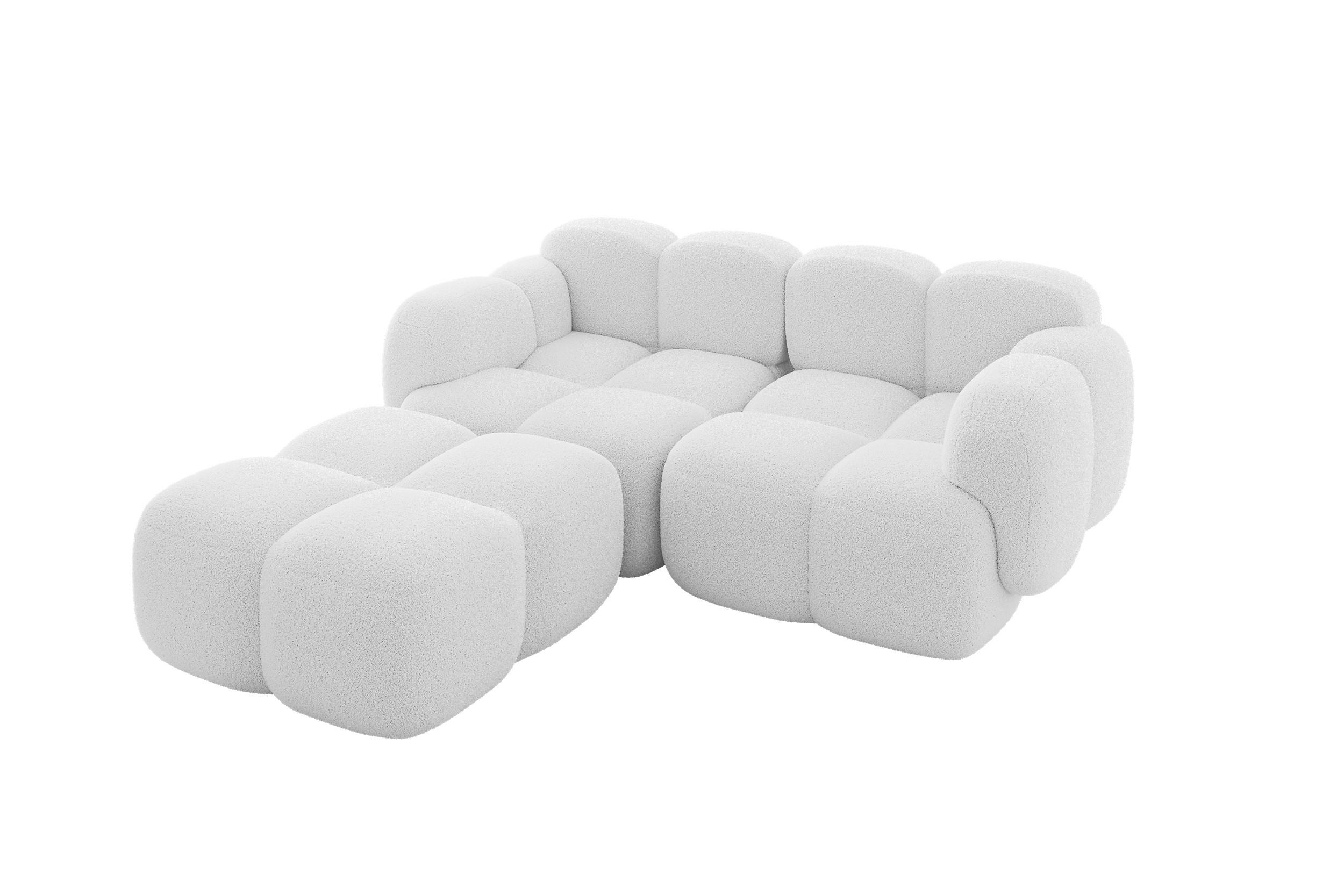 ECKSOFA modulares Sofa Links Miko-L1 214x205x75 Weiß Bouclé - Schwarz/Weiß, Holzwerkstoff/Kunststoff (214/205cm) - ALTDECOR