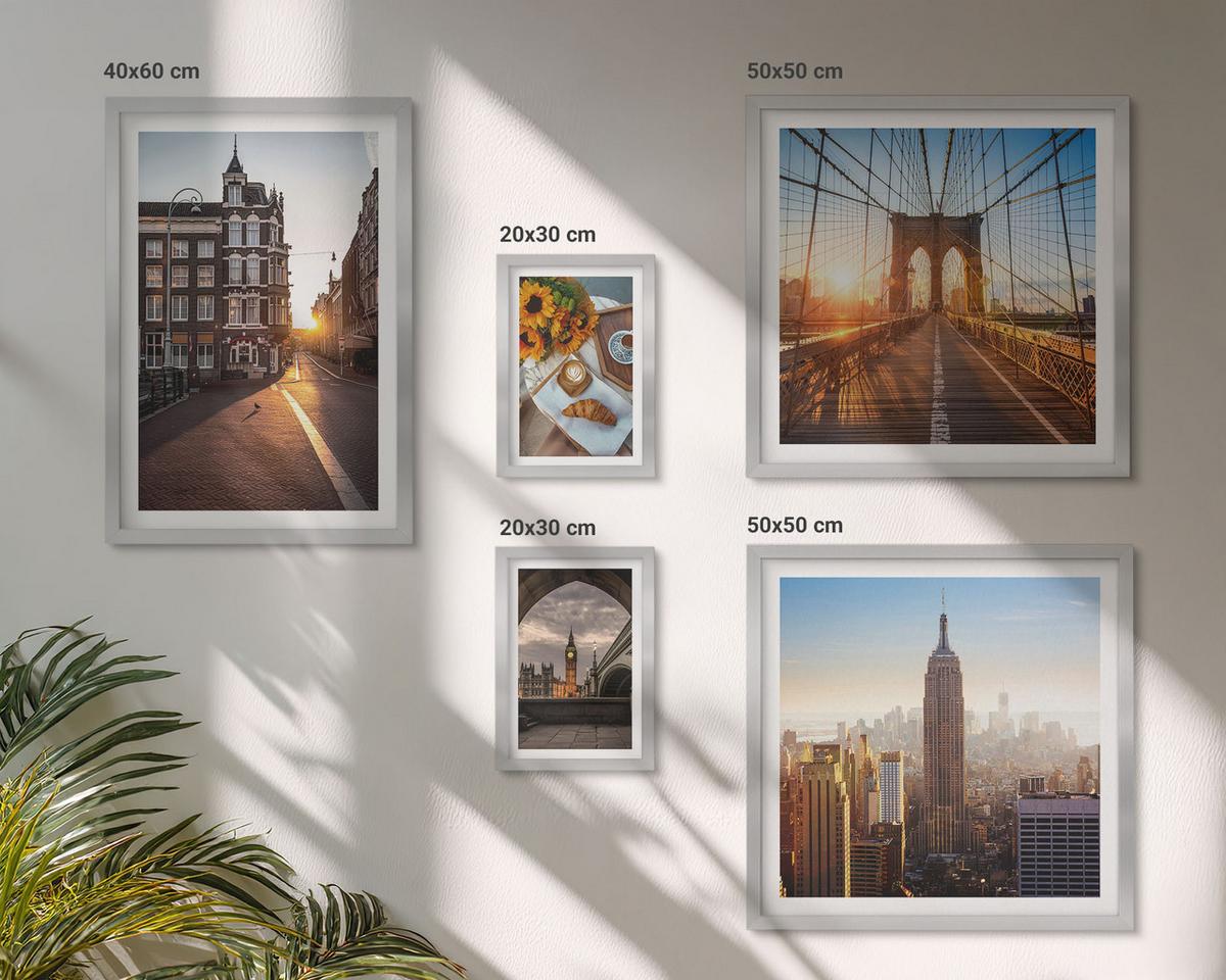 BILDER SET 5er Set - 50x50 cm & 20x30 cm & 40x60 cm Silberner Rahmen - Venezianische Straßen Wasserarchitektur - Silberfarben, Kunststoff (40/60cm) - TULUP
