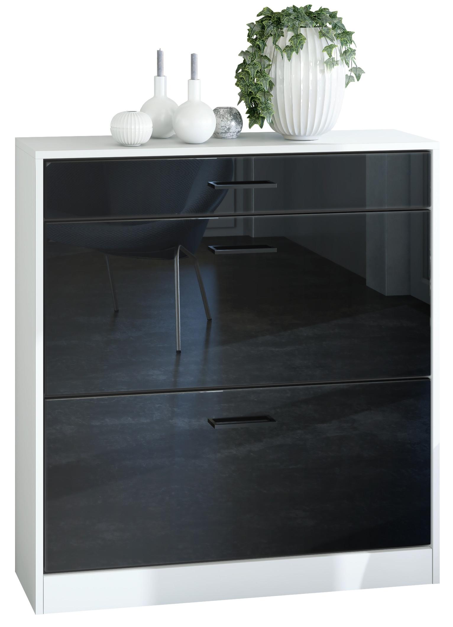 SCHUHSCHRANK Elvas Front in Schwarz Hochglanz - Schwarz Hochglanz, Holzwerkstoff (89/95.5/27cm) - Vladon