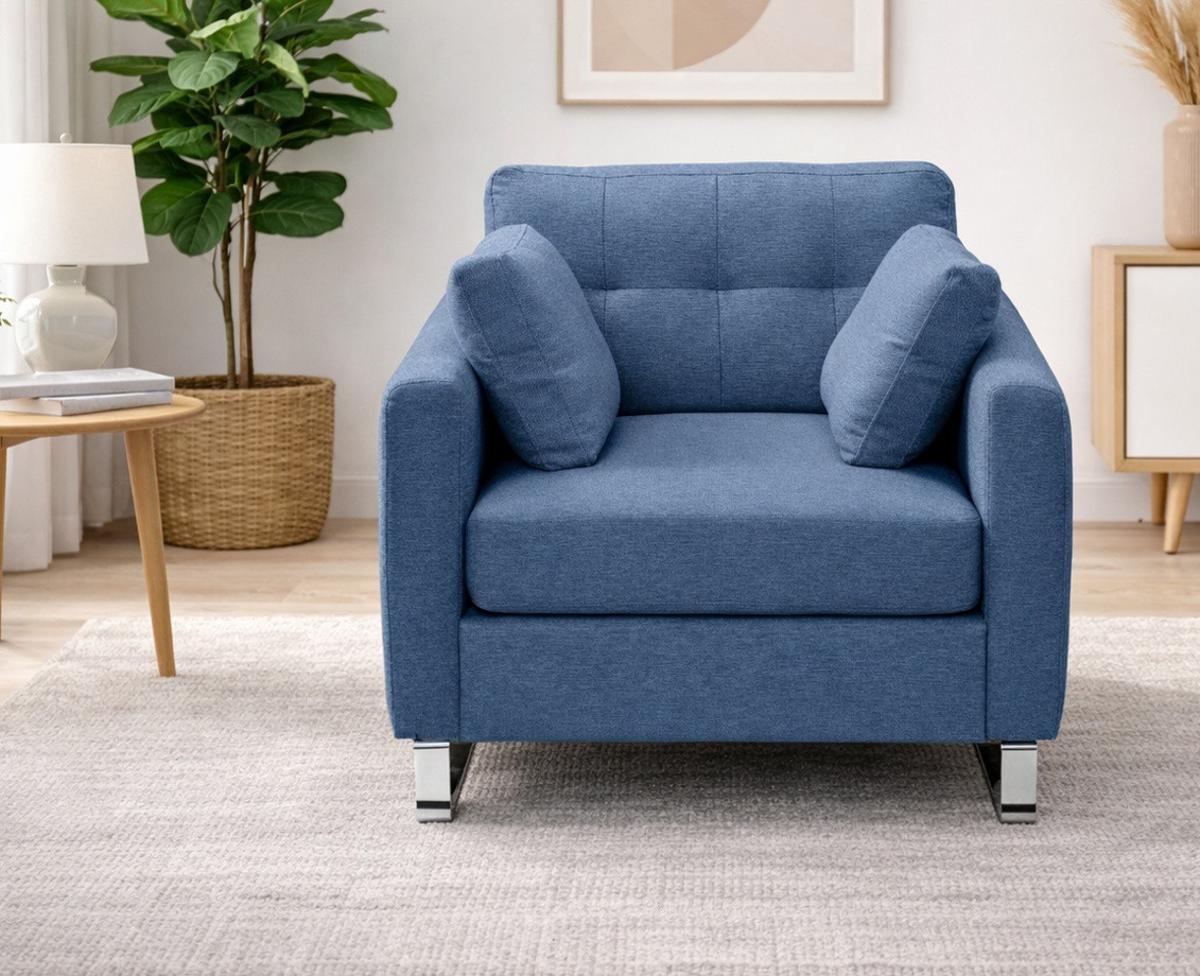 SESSEL blau Flachgewebe 93 x 94 cm, Clubsessel mit Steppoptik - Blau/Chromfarben, Holz/Textil (93/92/94cm) - Inn.Furn