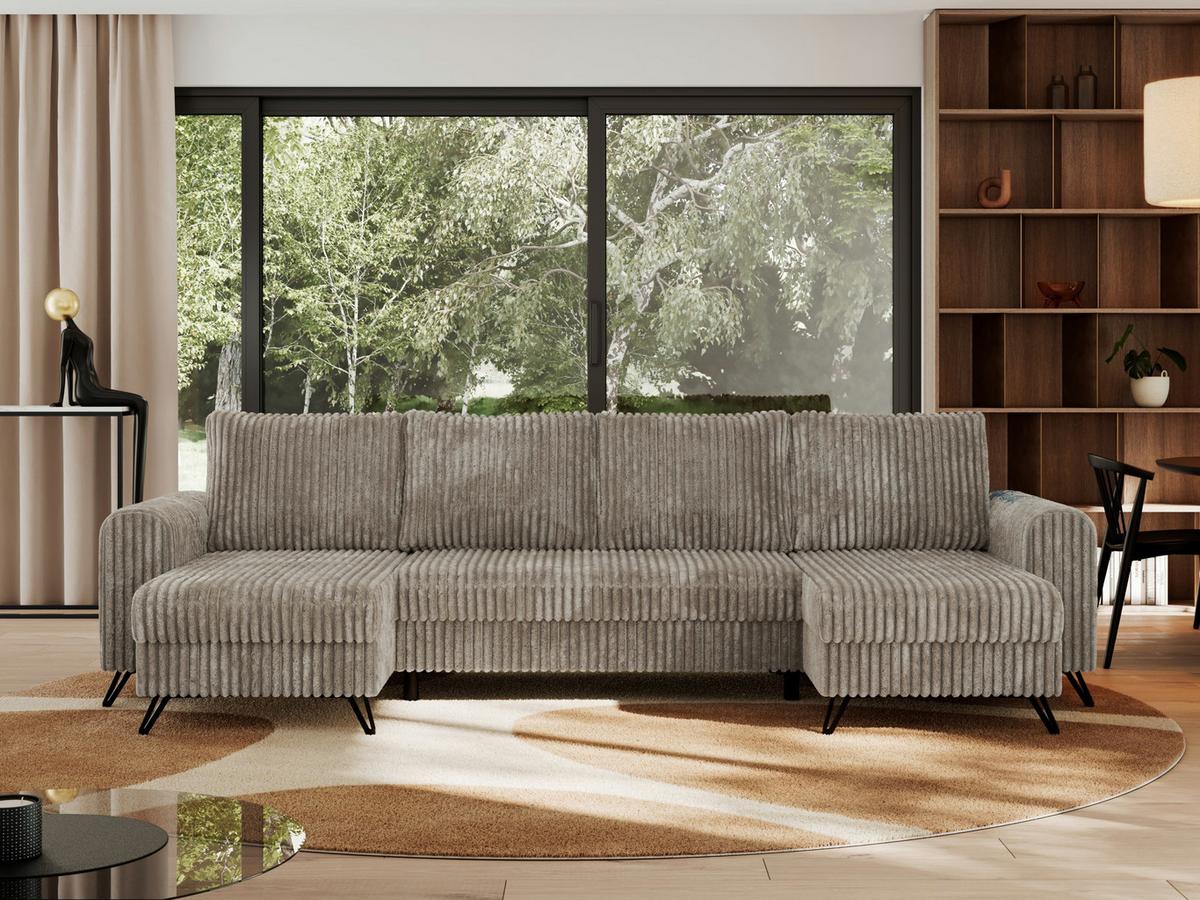 WOHNLANDSCHAFT AXEL U Cord Hellbraun - Hellbraun/Schwarz, Textil/Metall (312/90/140cm) - MKS