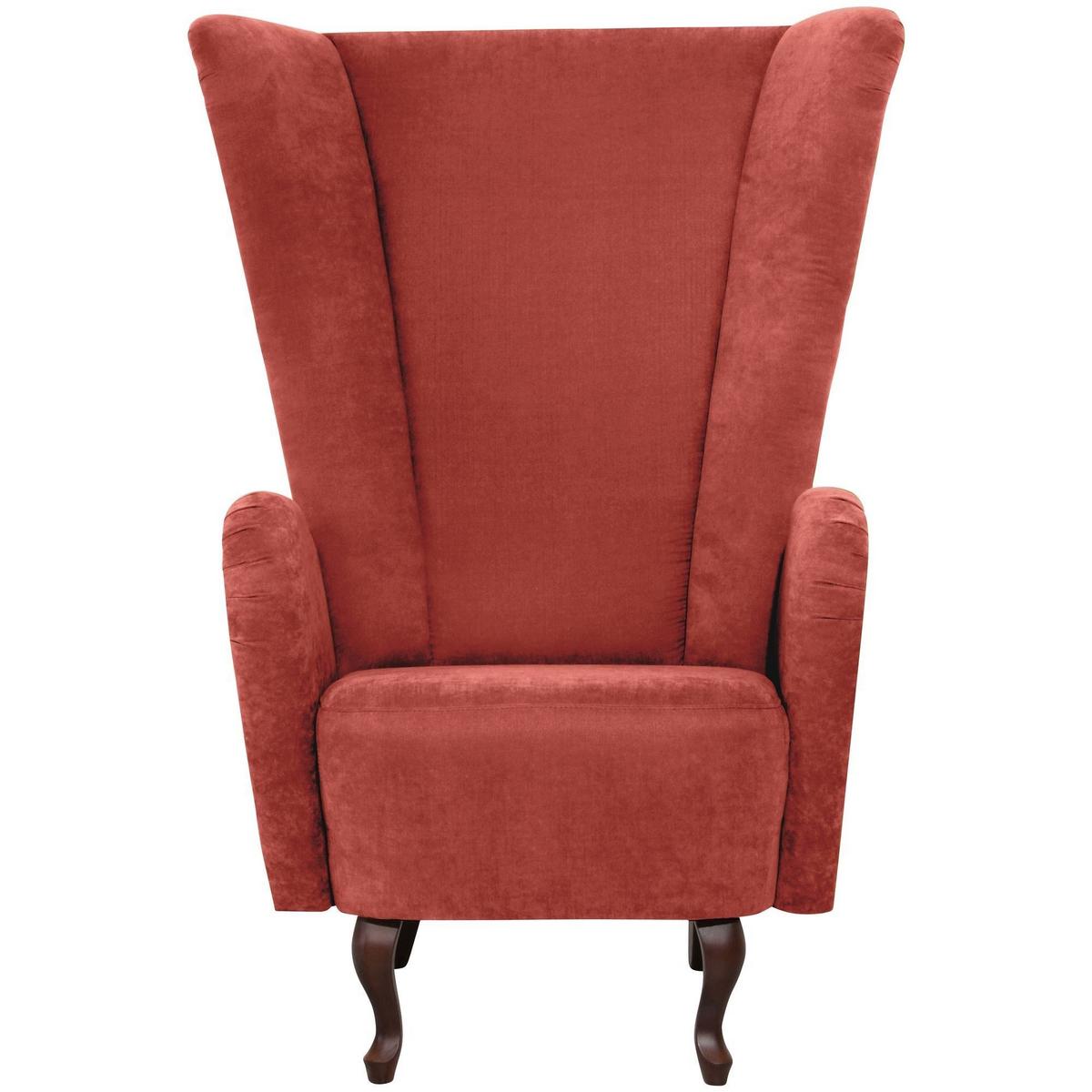 HOCHLEHNSESSEL Kailey Bezug Velourstoff Buche nussbaum dunkel / terracotta - Rot, Kunststoff (96/122/89cm) - 58aufmkessel