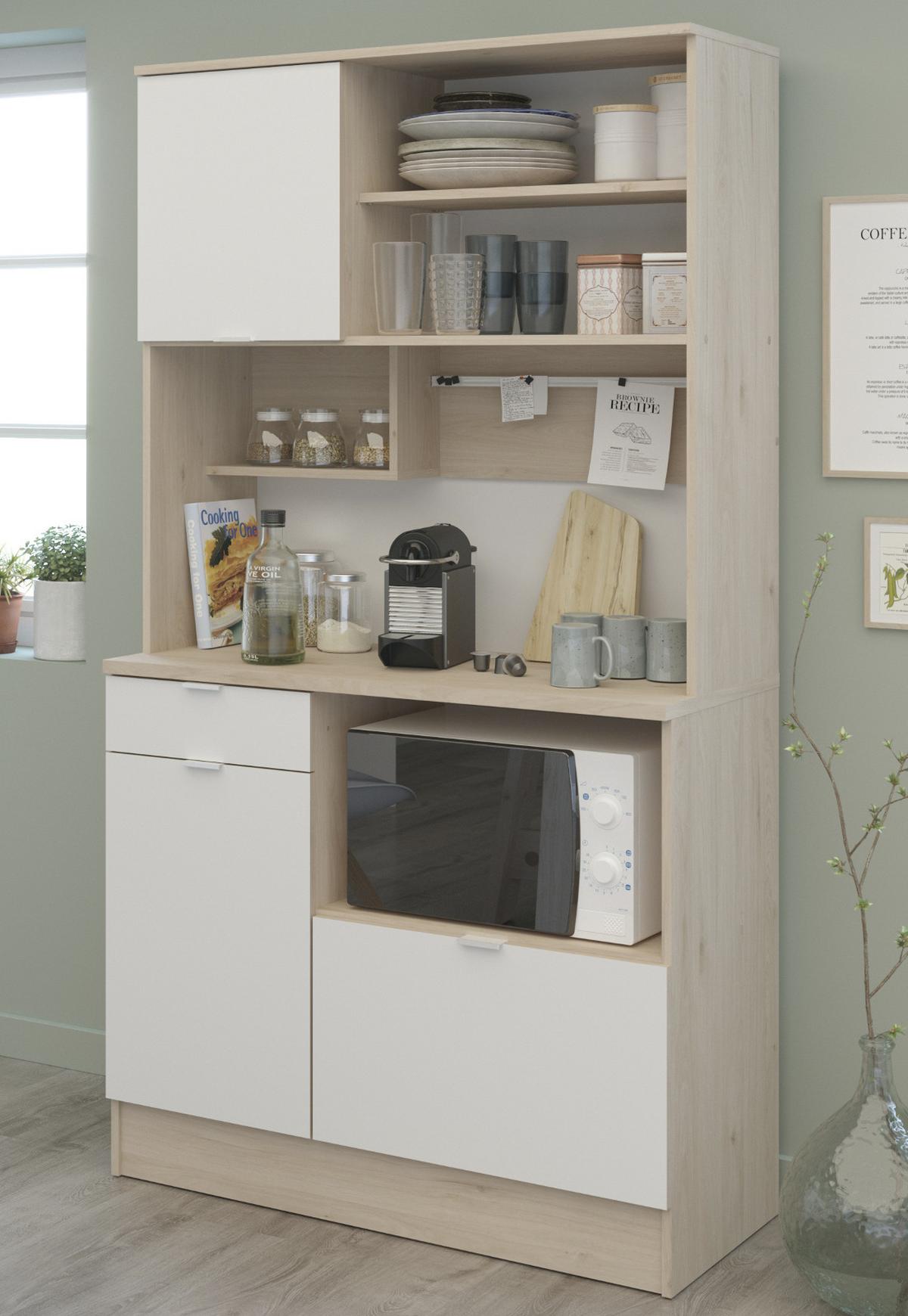 BUFFET Miniküche in weiß 100 x 184 cm, mit viel Stauraum - Multicolor/Weiß, Holzwerkstoff/Metall (100/184/45cm) - Parisot Meuble