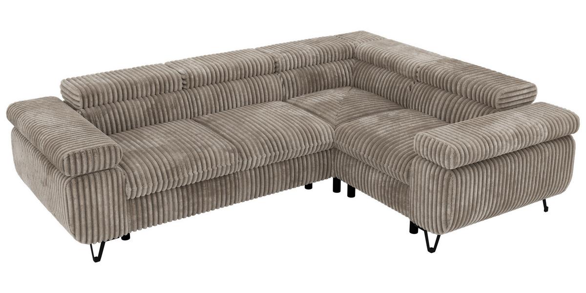 ECKSOFA ORSO L Hellbraun Cord - Rechts Seite - Hellbraun/Schwarz, Textil/Metall (268/197cm) - MKS