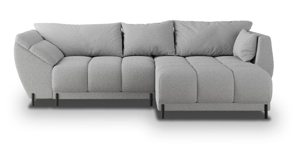 ECKSOFA VESTANO R-S Hellgrau Boucle-Stoff mit Schlaffunktion - Hellgrau, Holz (287/182cm) - MASSENO